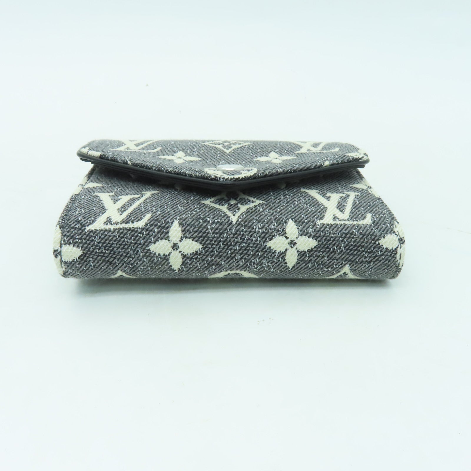 LOUIS VUITTON Monogram Jacquard Denim/皮革Victorine Wallet銀扣錢包灰色