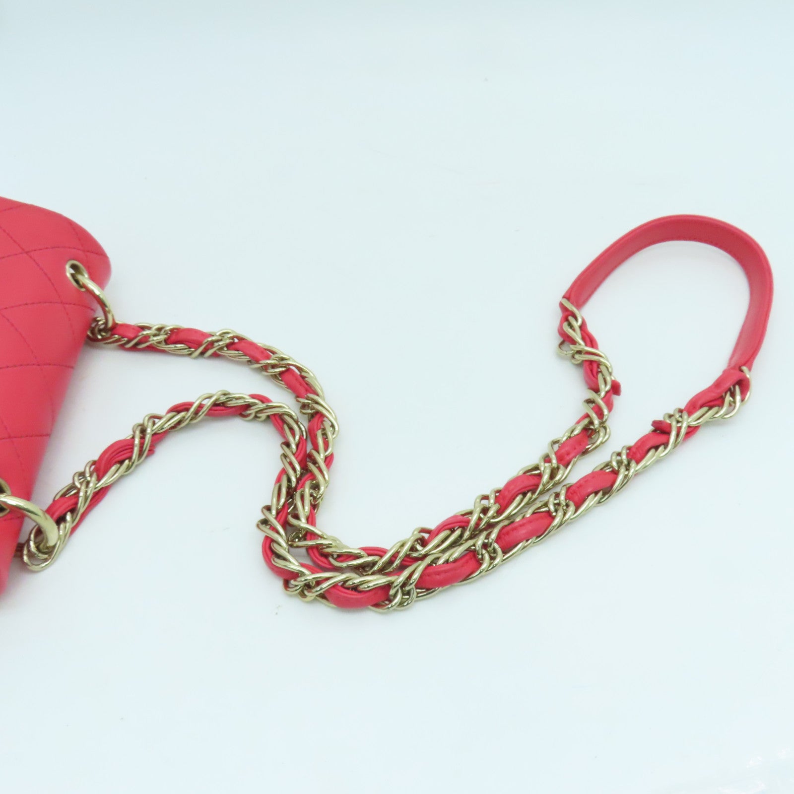 CHANEL 菱格牛皮皮革Chain Shoulder金扣肩背袋红色