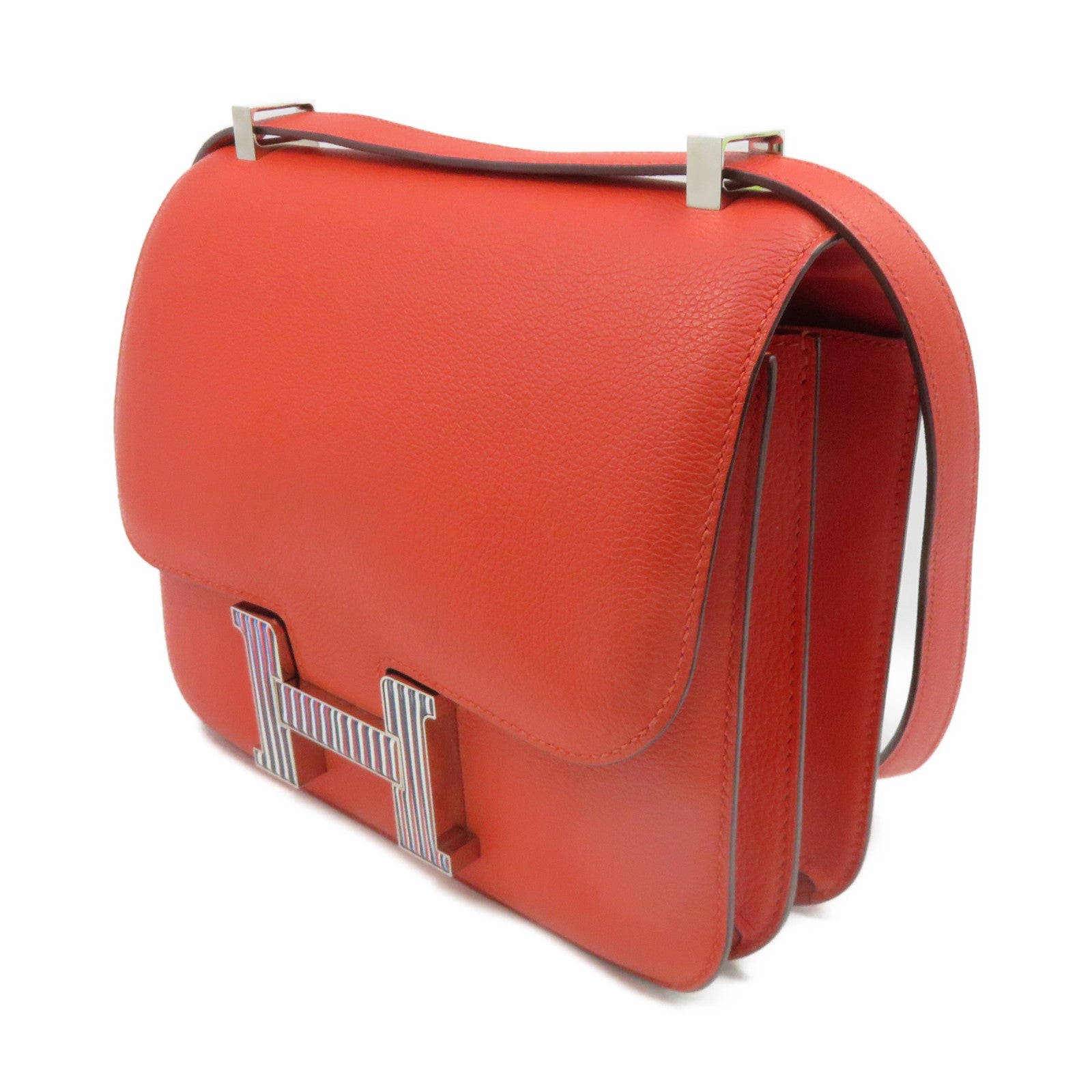 HERMES 【激减优惠】Swift皮革Constance 24 Shoulder Bag银扣肩背袋红色
