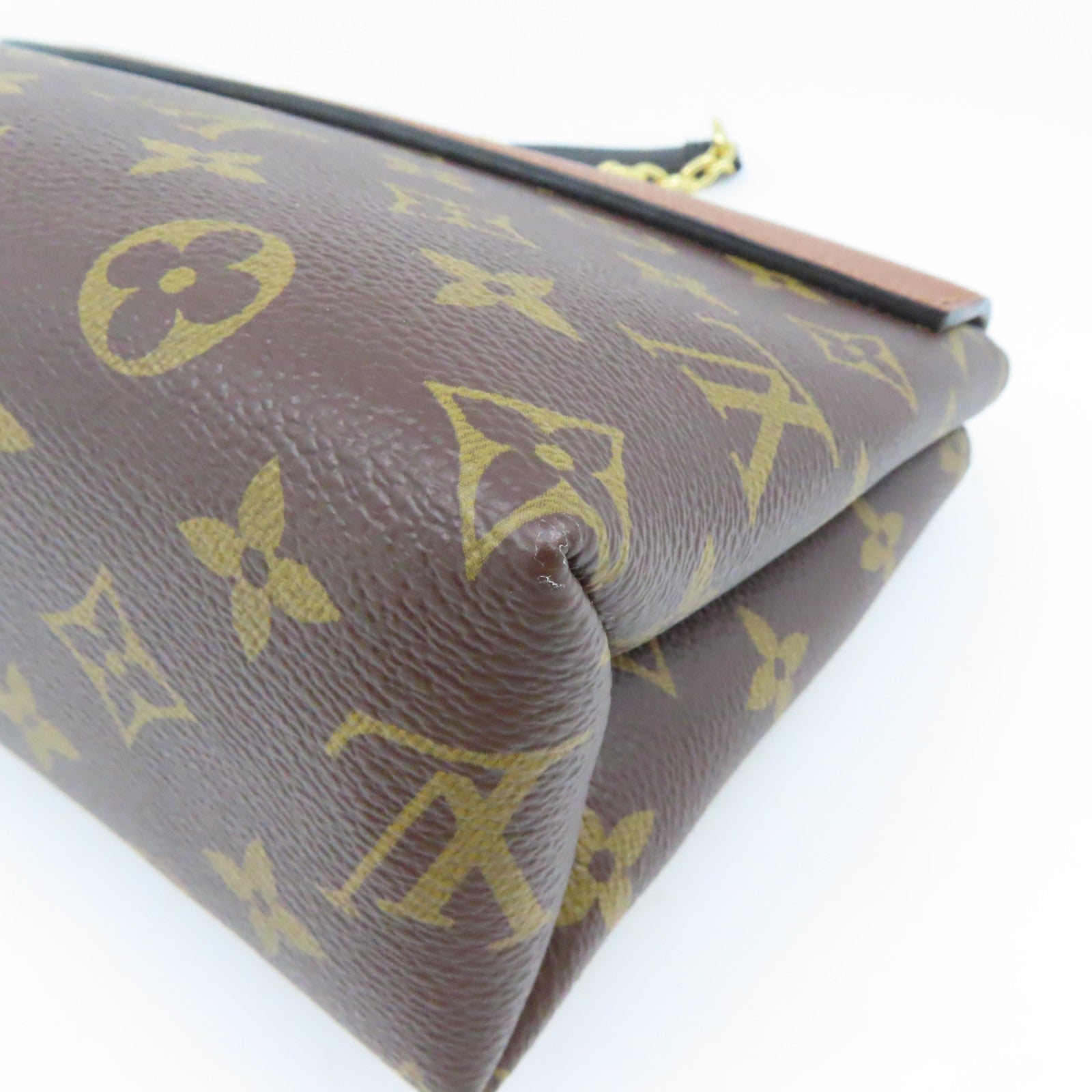 LOUIS VUITTON Monogram Saint Placide Gold Buckle Chain Shoulder Bag Brown