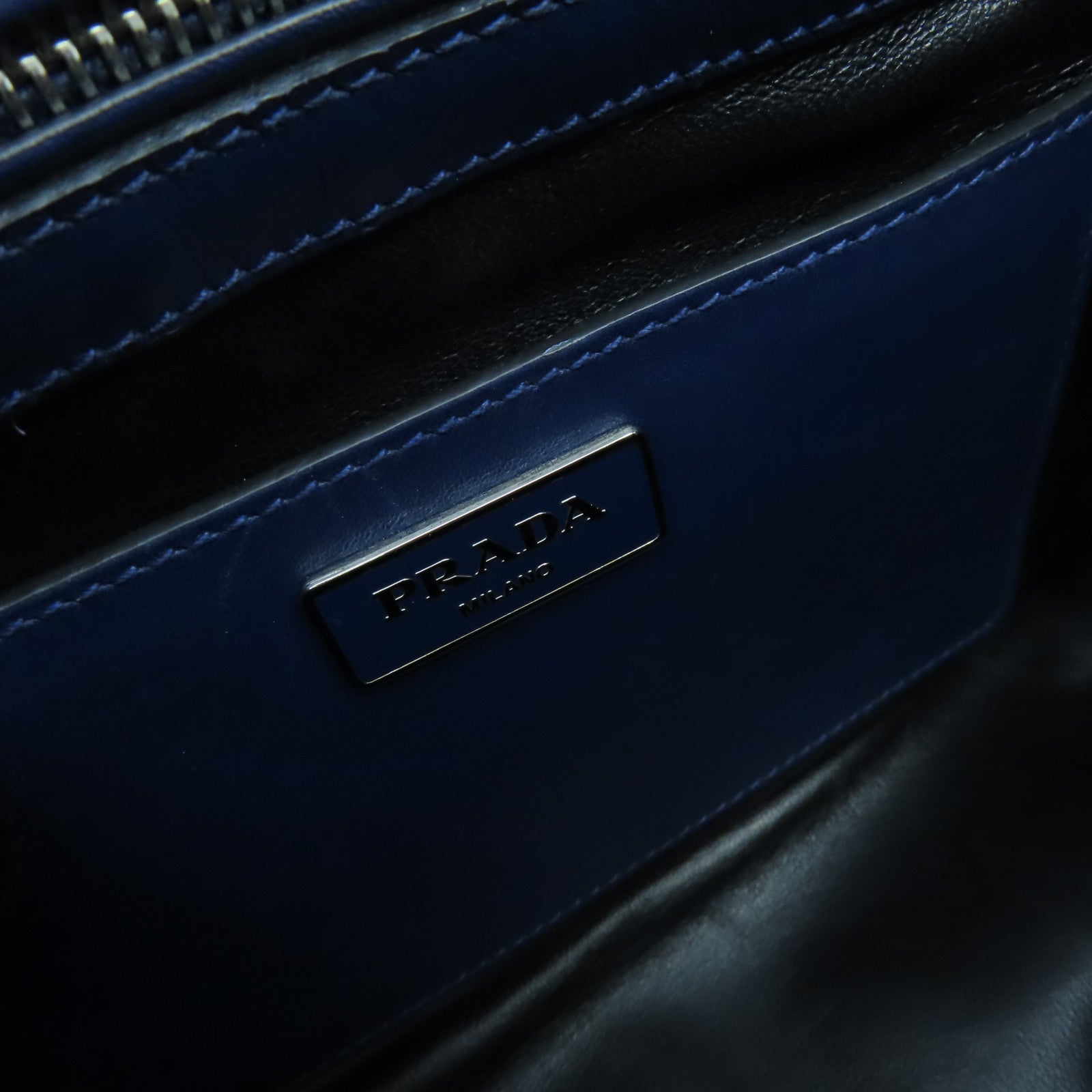 PRADA cowhide leather 2Way Bag silver buckle shoulder bag blue