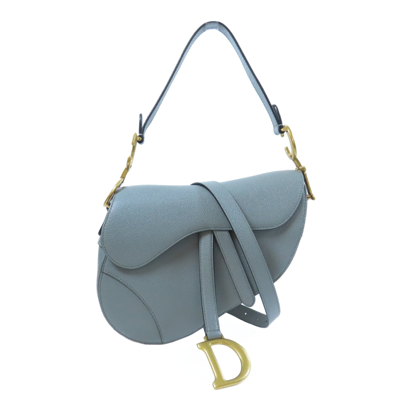 Dior 牛皮皮革Saddle金扣手挽肩背兩用袋灰色