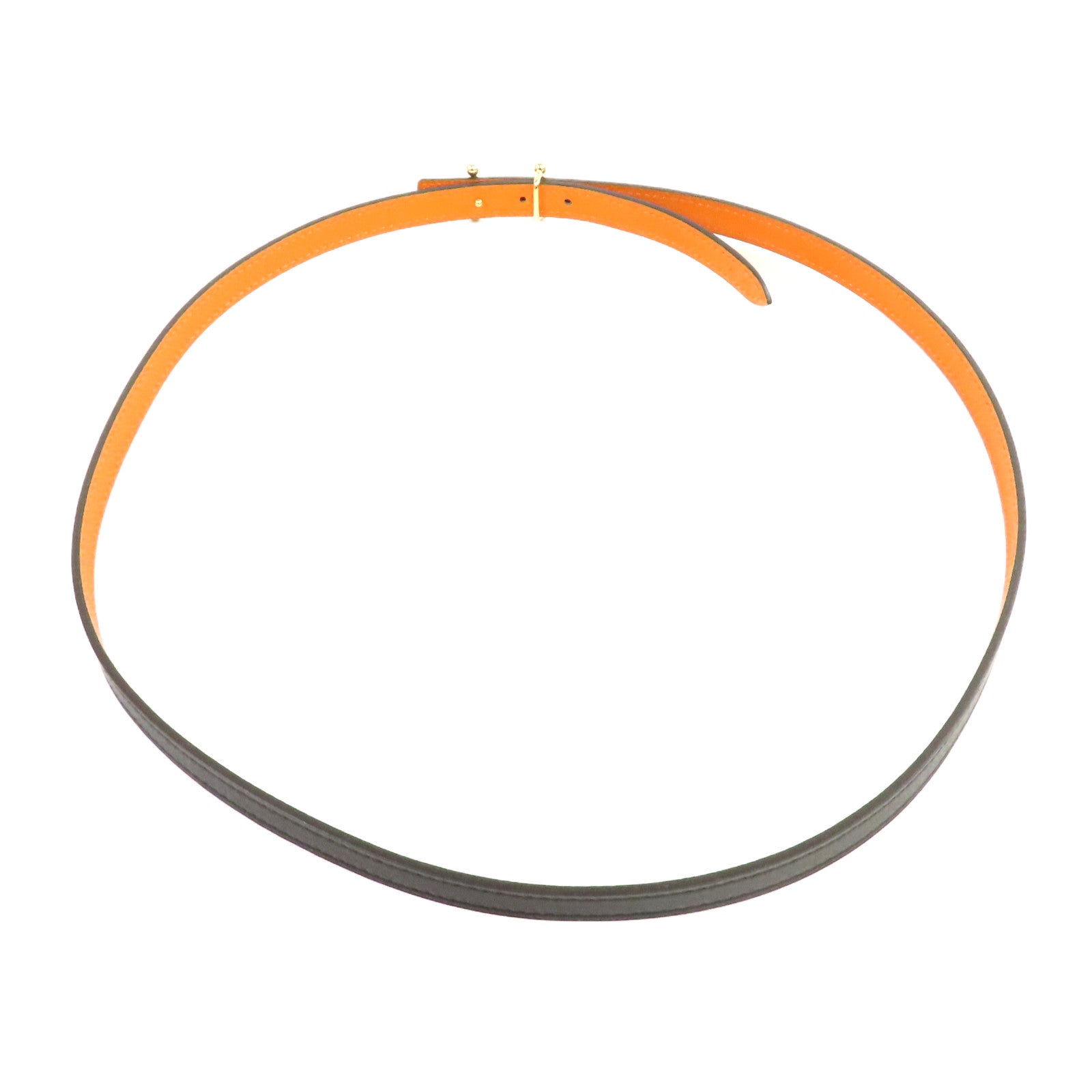 HERMES Epsom皮革Belt 80cm金扣皮帶黑色/橙色