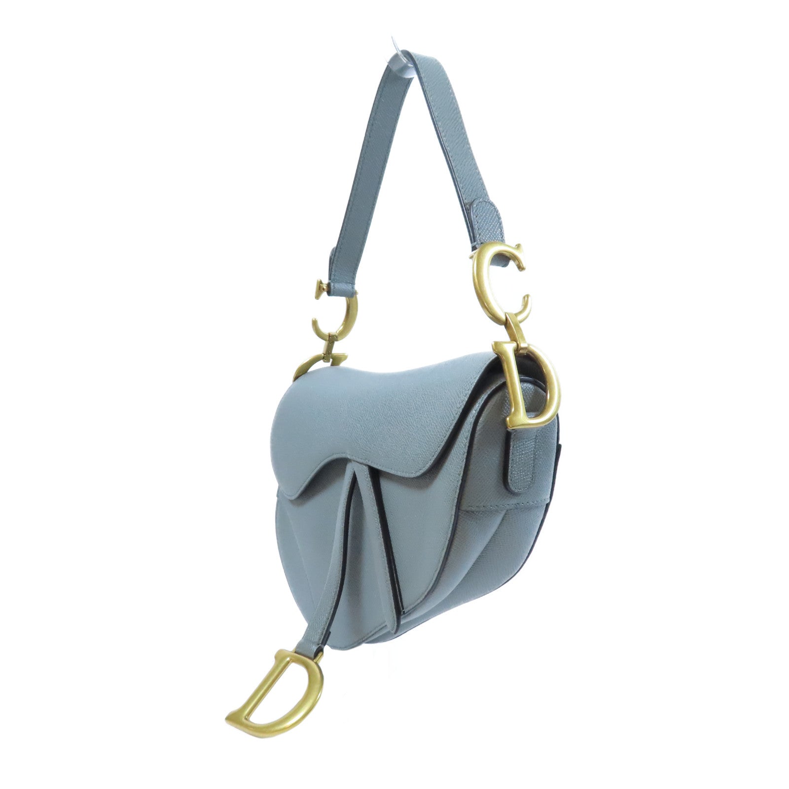Dior 牛皮皮革Saddle金扣手挽肩背兩用袋灰色