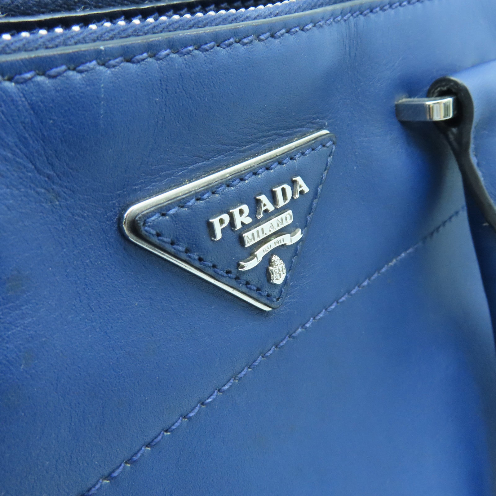 PRADA cowhide leather 2Way Bag silver buckle shoulder bag blue