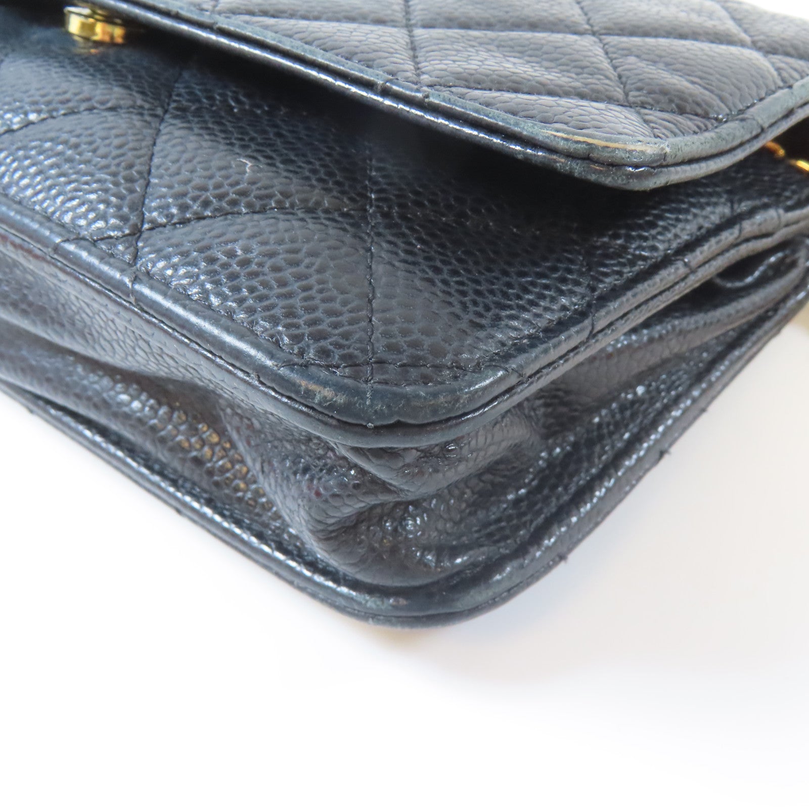 CHANEL 菱格Caviar皮革Wallet On Chain金扣鏈帶肩背袋黑色