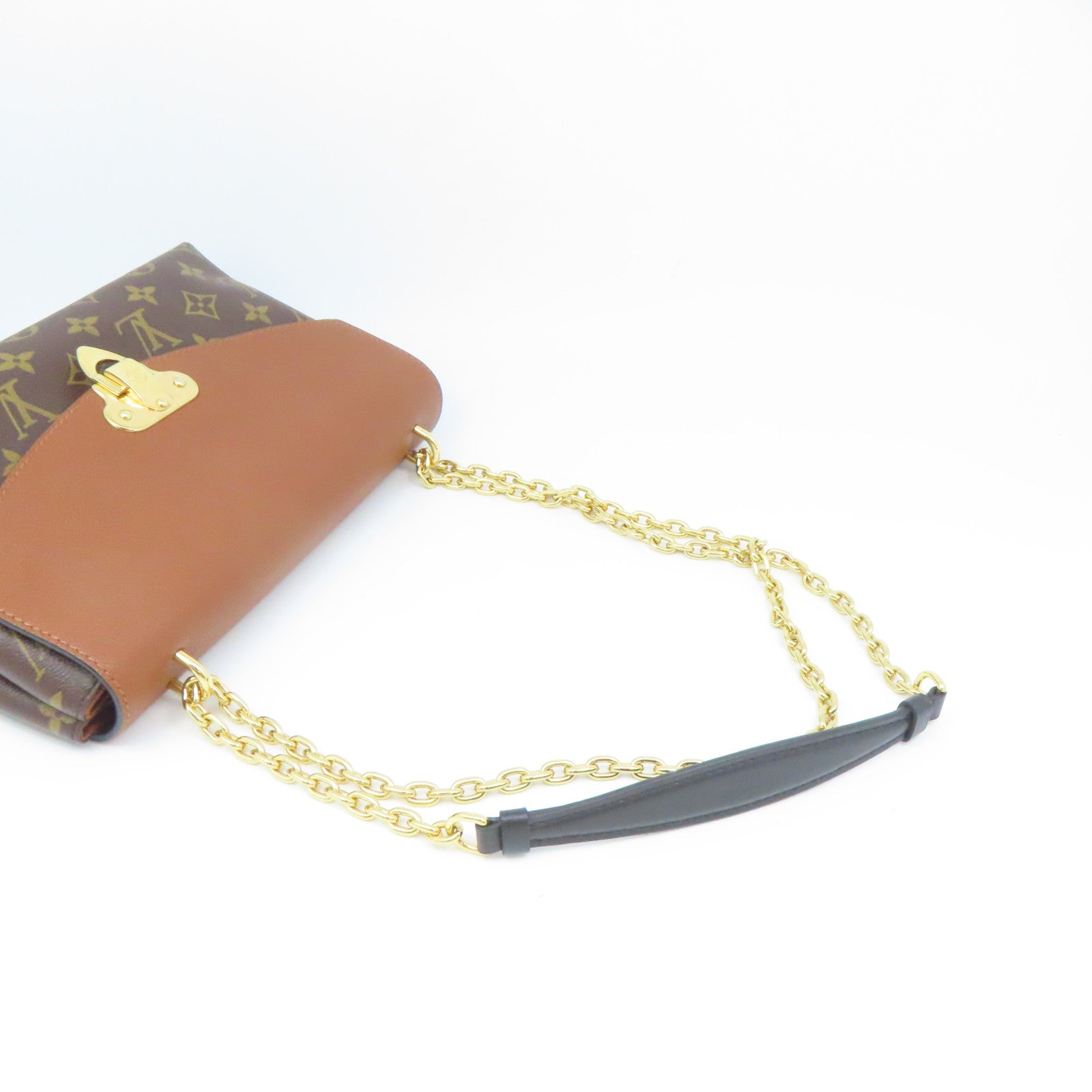 LOUIS VUITTON Monogram Saint Placide Gold Buckle Chain Shoulder Bag Brown