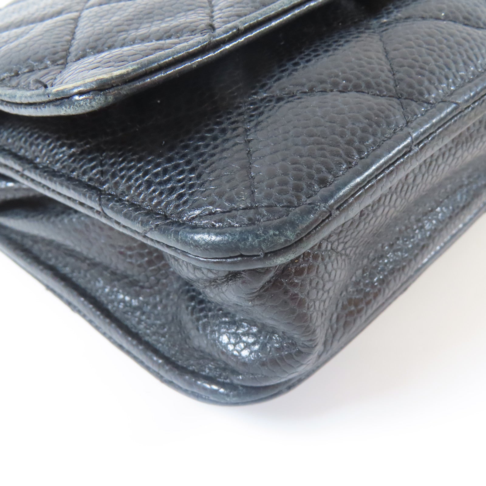CHANEL 菱格Caviar皮革Wallet On Chain金扣鏈帶肩背袋黑色