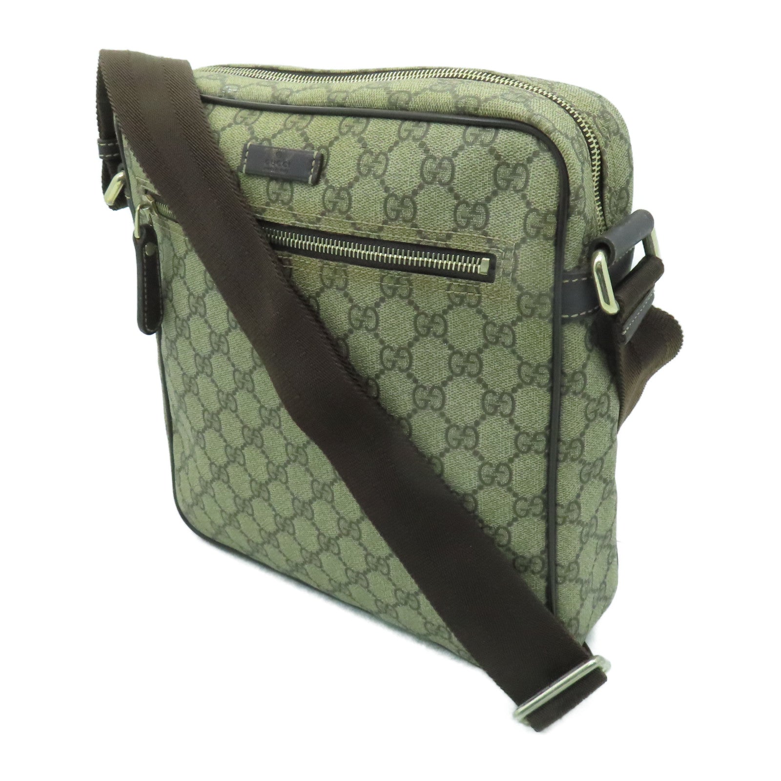 GUCCI 塗層帆布Shoulder Bag金扣肩背袋啡色