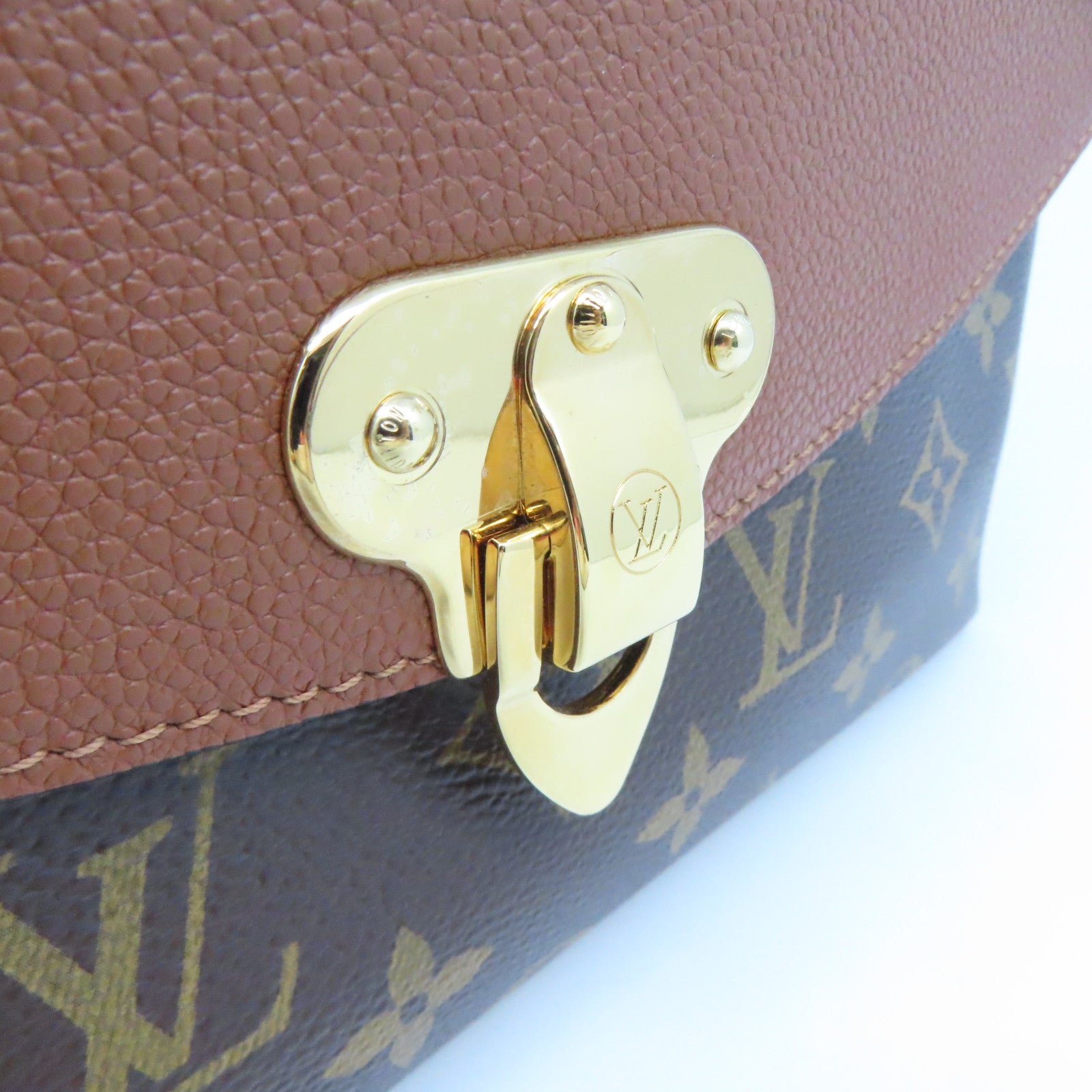 LOUIS VUITTON Monogram Saint Placide Gold Buckle Chain Shoulder Bag Brown