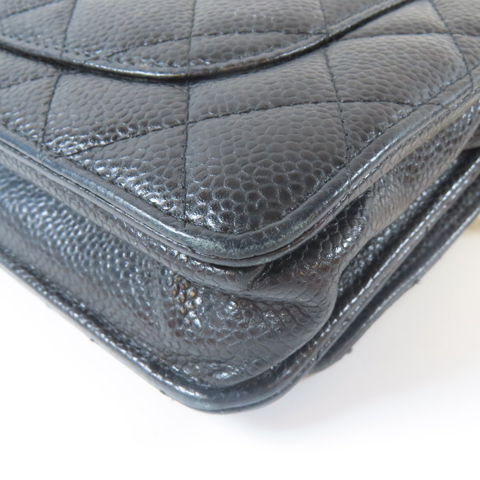CHANEL 菱格Caviar皮革Wallet On Chain金扣鏈帶肩背袋黑色