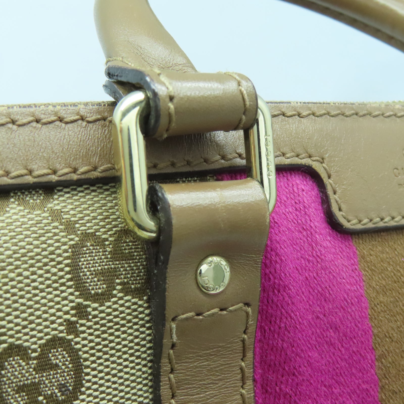 GUCCI 帆布2 Way Shoulder金扣手挽肩背兩用袋啡色