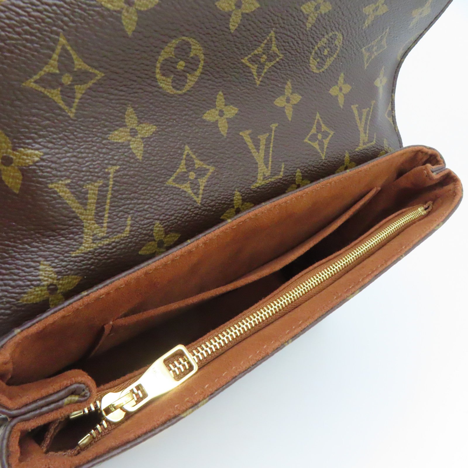 LOUIS VUITTON Monogram Saint Placide Gold Buckle Chain Shoulder Bag Brown