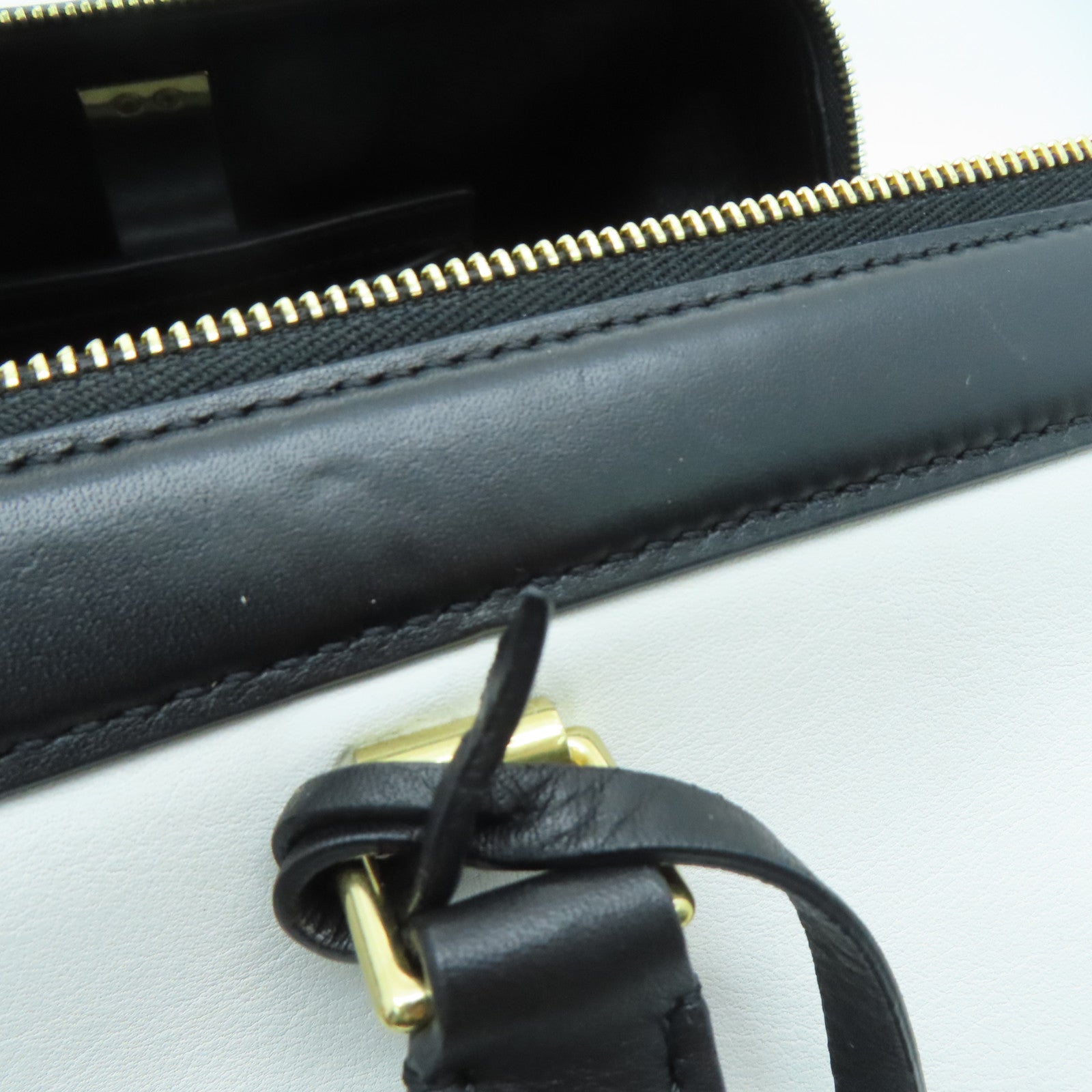 CELINE 牛皮皮革Long Frame Bag金扣手挽袋白色/黑色