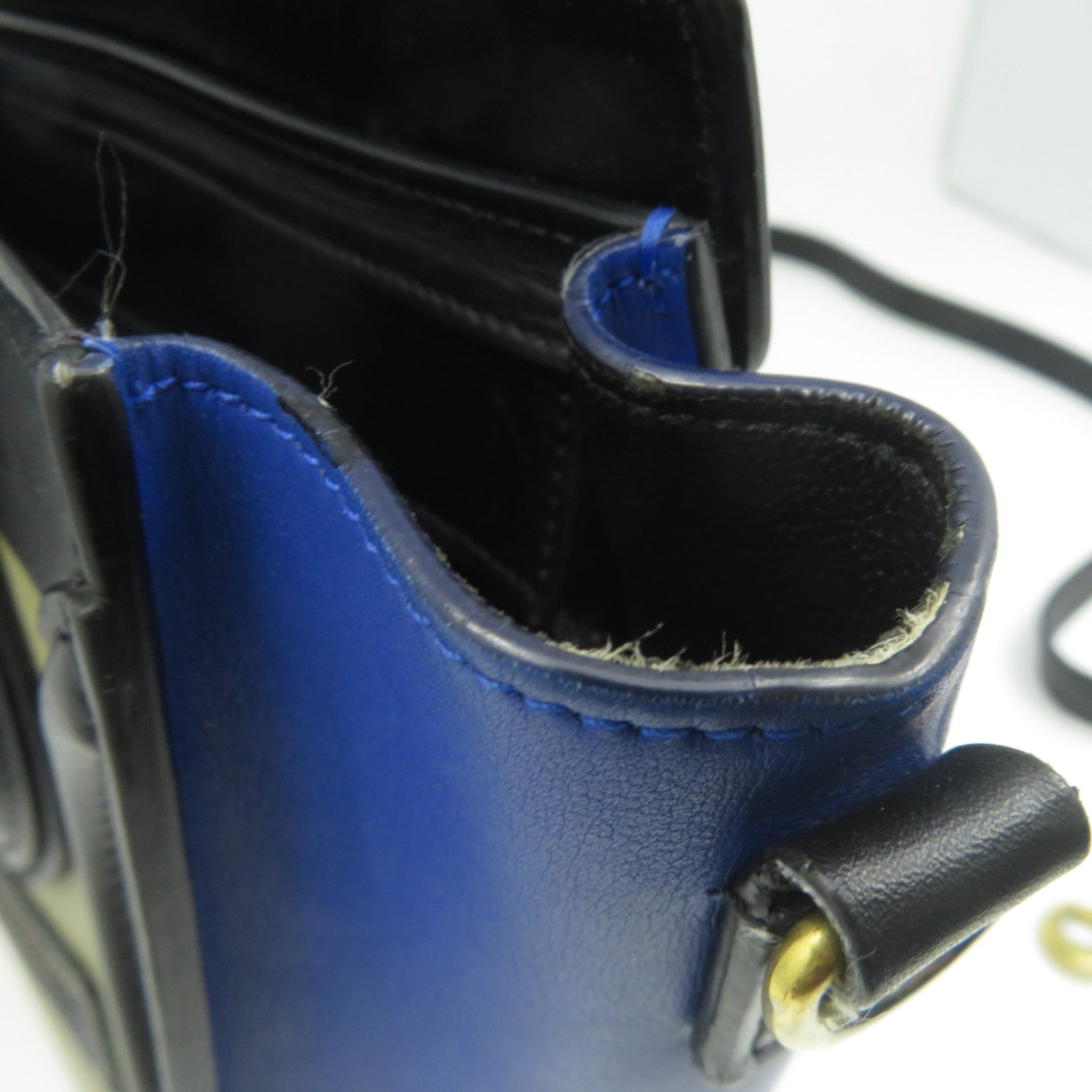 CELINE 牛皮皮革Nano Luggage金扣手挽肩背兩用袋米色/黒色/藍色