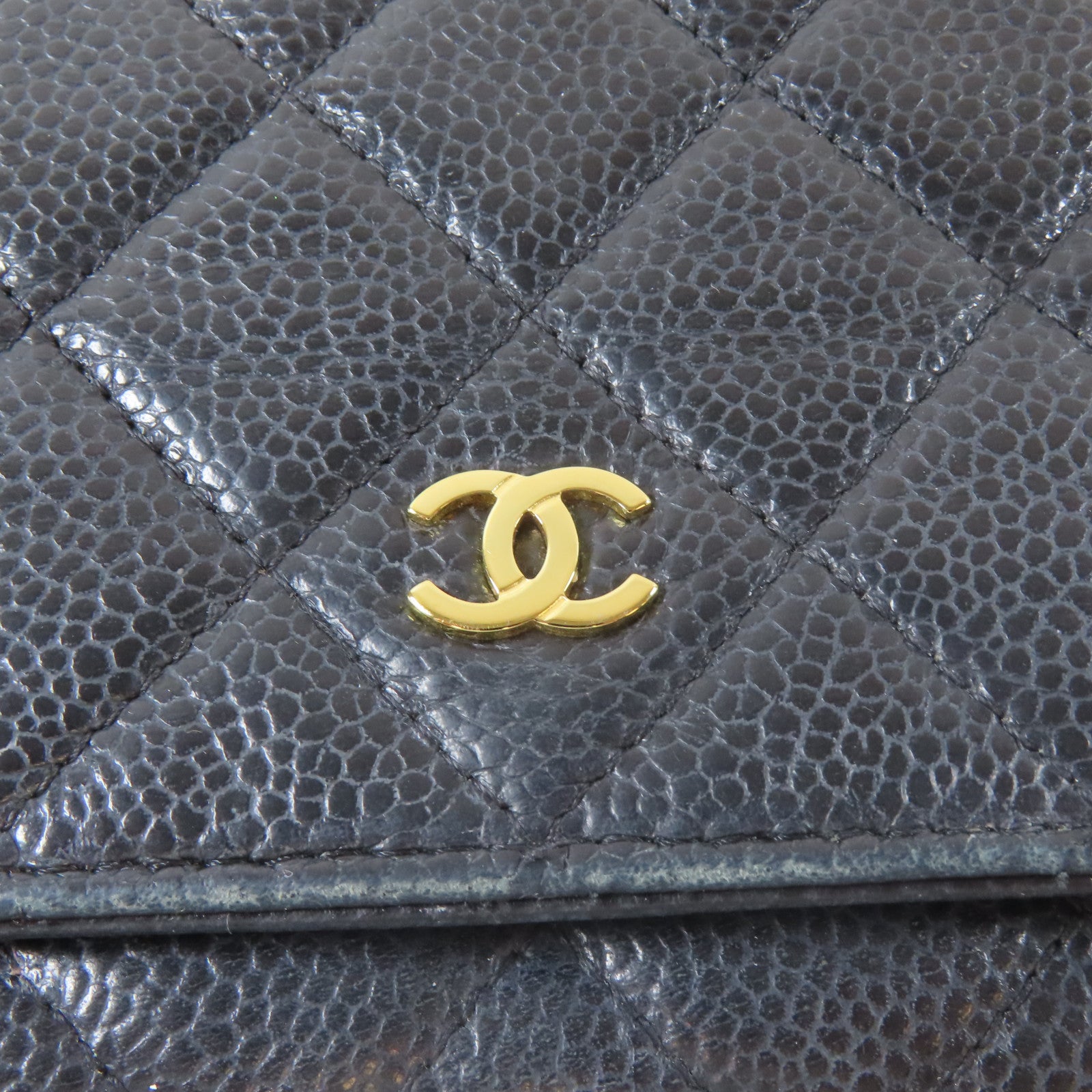 CHANEL 菱格Caviar皮革Wallet On Chain金扣鏈帶肩背袋黑色