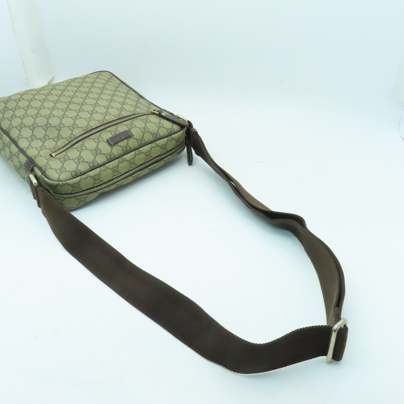 GUCCI 塗層帆布Shoulder Bag金扣肩背袋啡色
