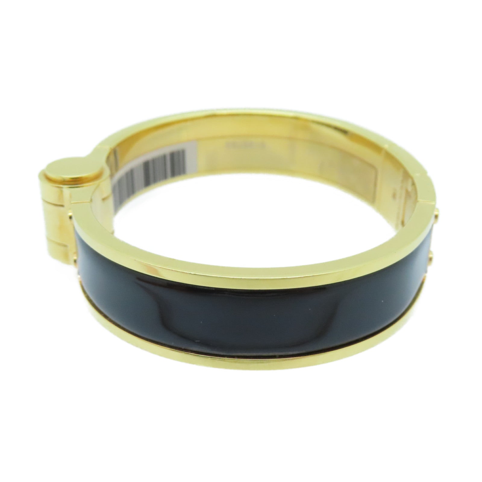 HERMES 金屬Charniere Narrow Bangle手鐲金色/黑色#16cm