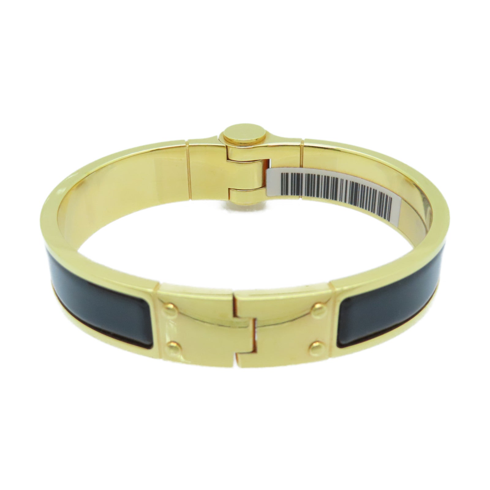 HERMES 金屬Charniere Narrow Bangle手鐲金色/黑色#16cm