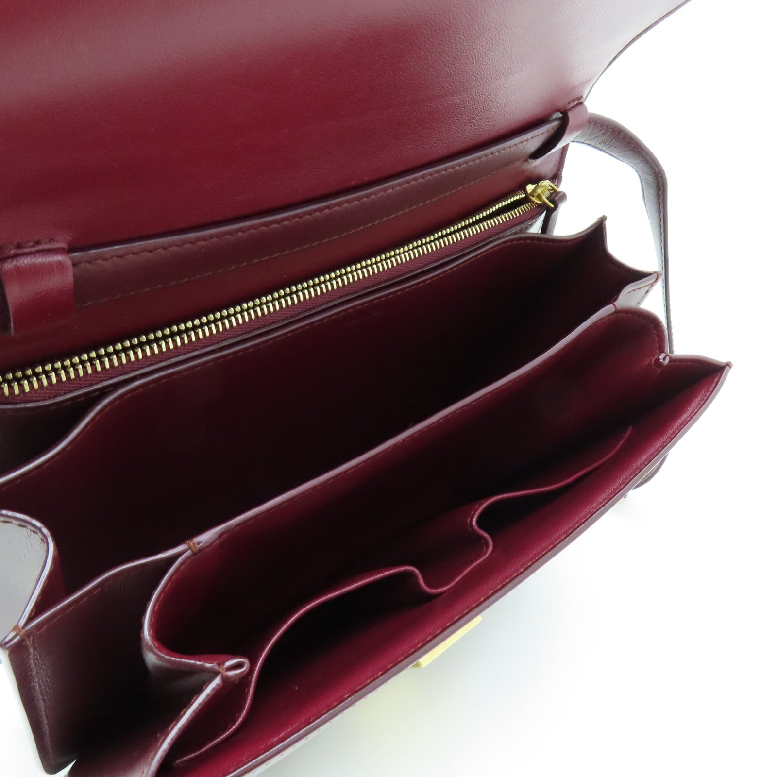 CELINE 牛皮皮革Classic Box金扣肩背袋酒紅色