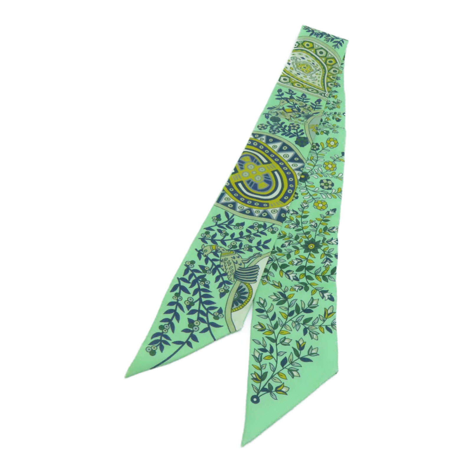 HERMES Silk Twilly Scarf Green/Yellow/Blue