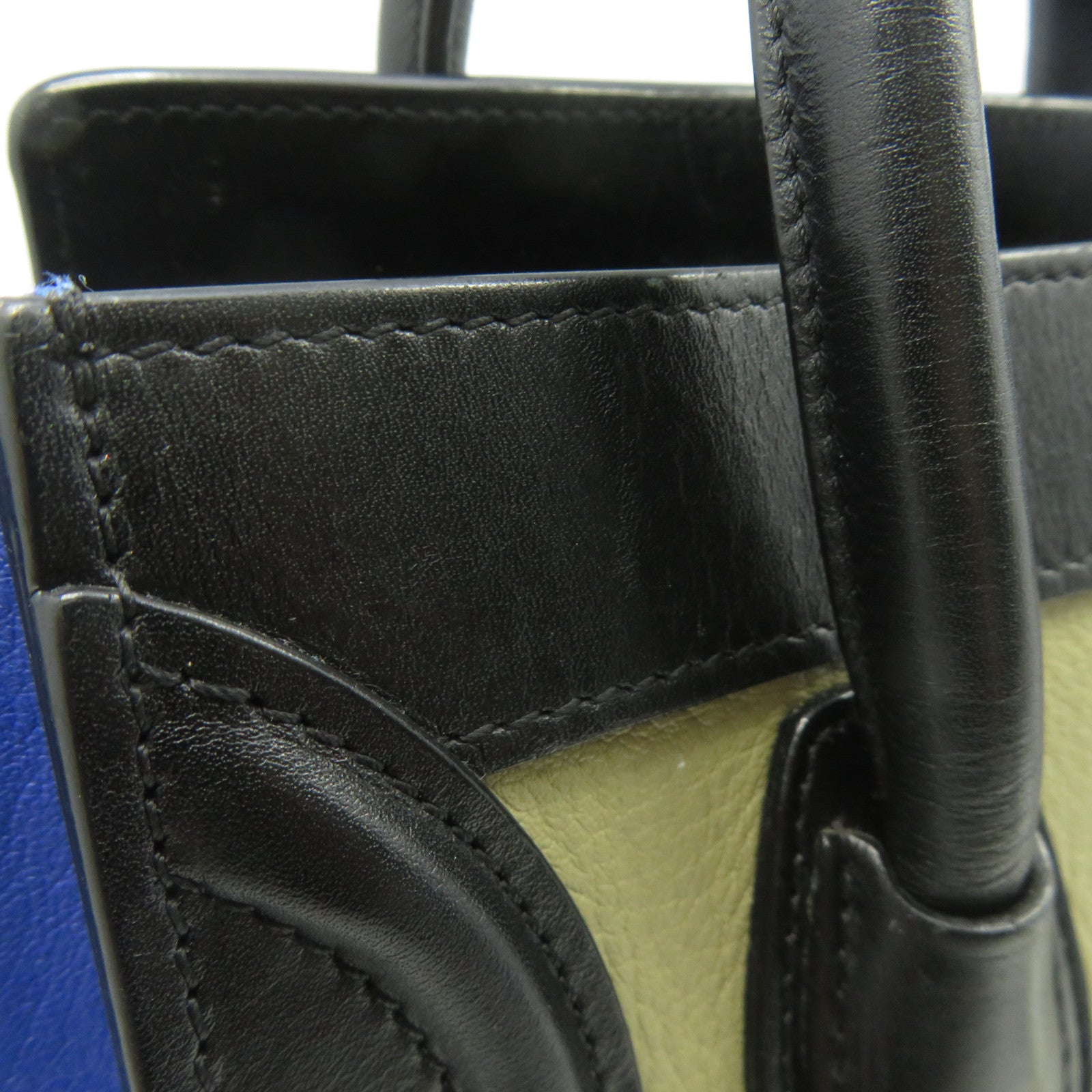 CELINE 牛皮皮革Nano Luggage金扣手挽肩背兩用袋米色/黒色/藍色