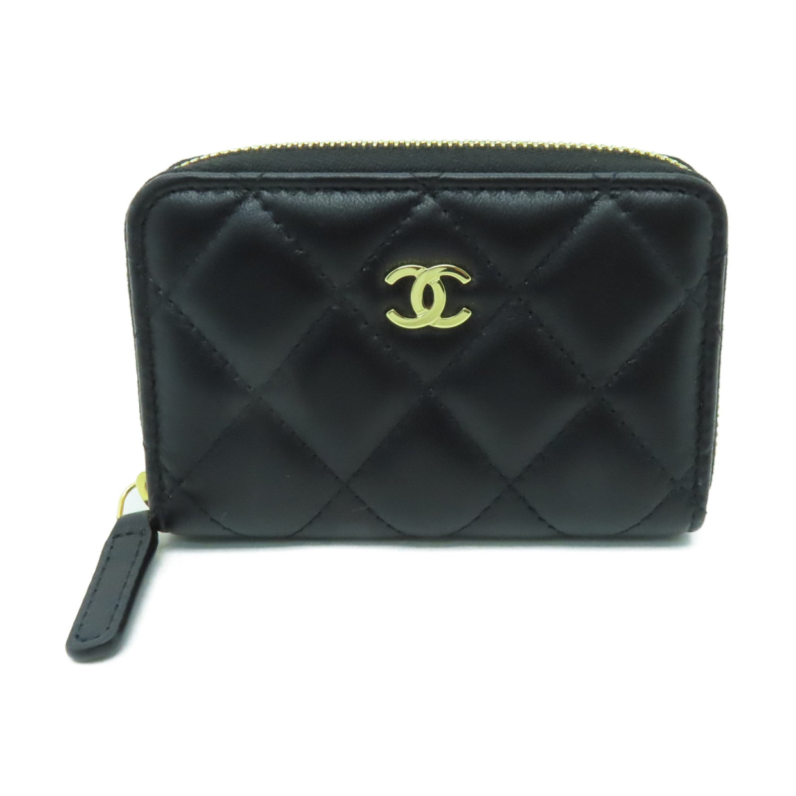 CHANEL 菱格羊皮皮革Coin Purse金扣零錢包黑色