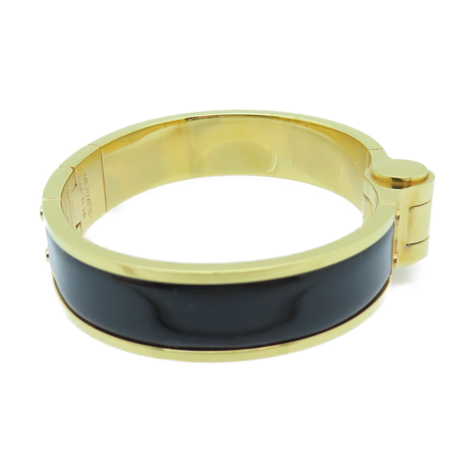 HERMES 金屬Charniere Narrow Bangle手鐲金色/黑色#16cm