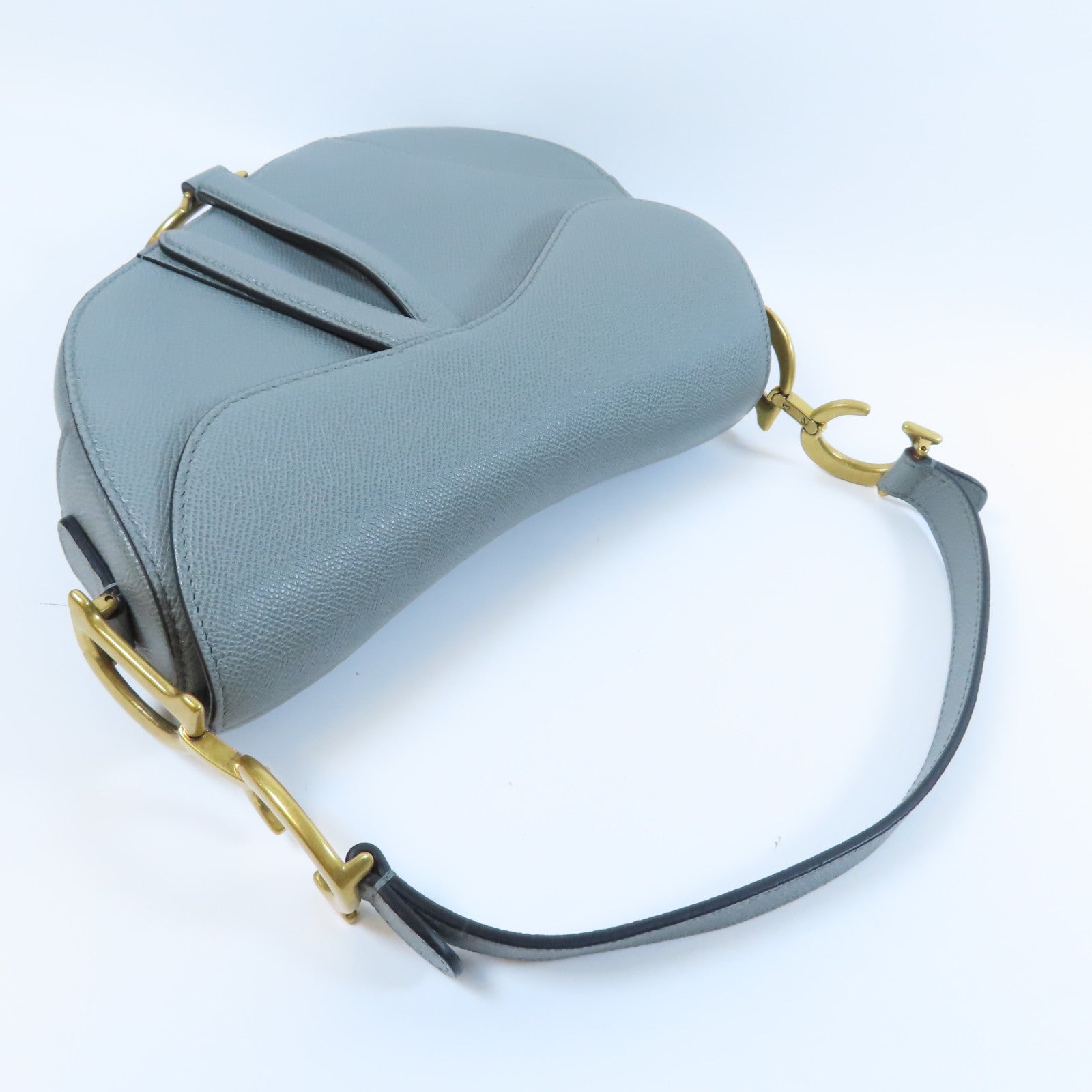 Dior 牛皮皮革Saddle金扣手挽肩背兩用袋灰色