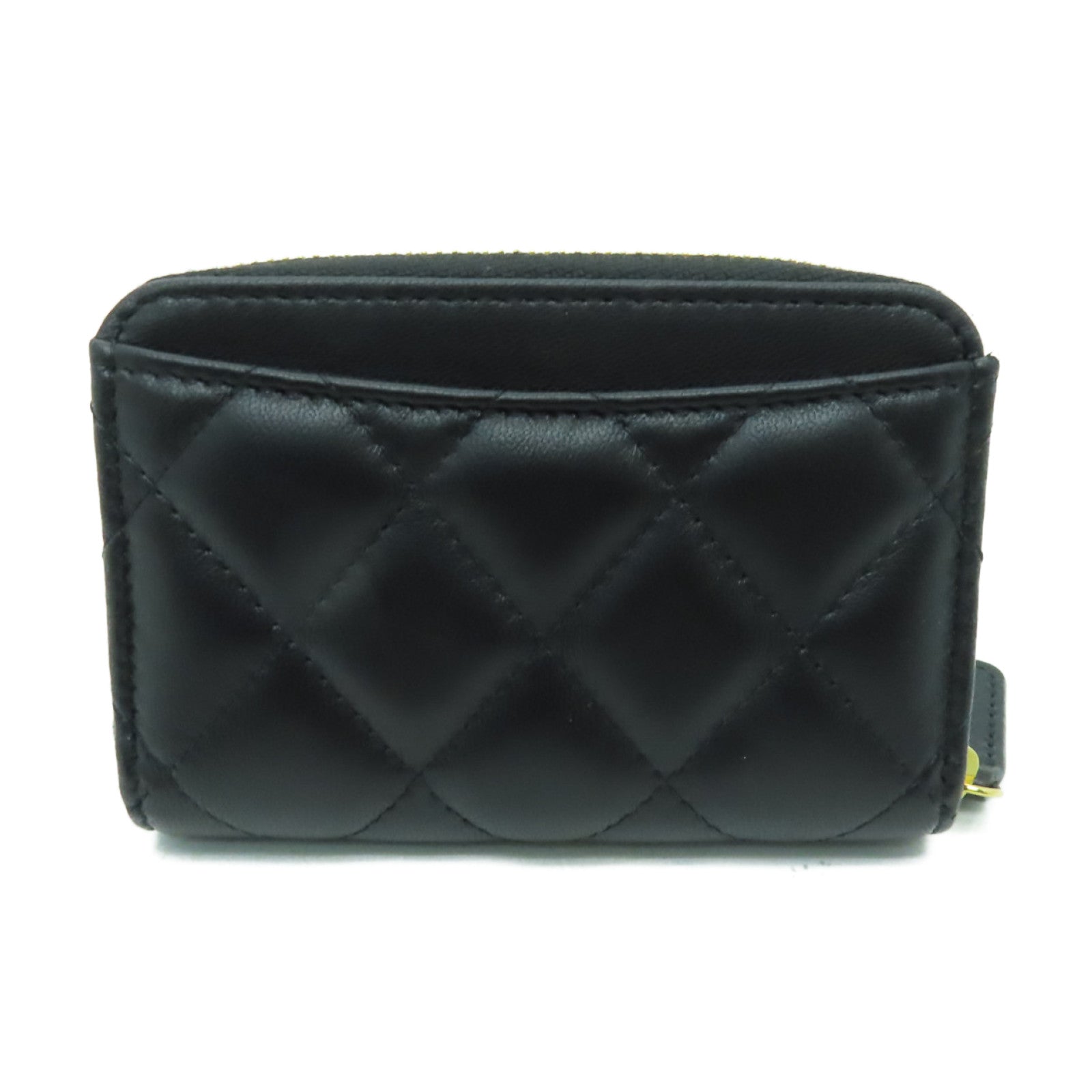 CHANEL 菱格羊皮皮革Coin Purse金扣零錢包黑色