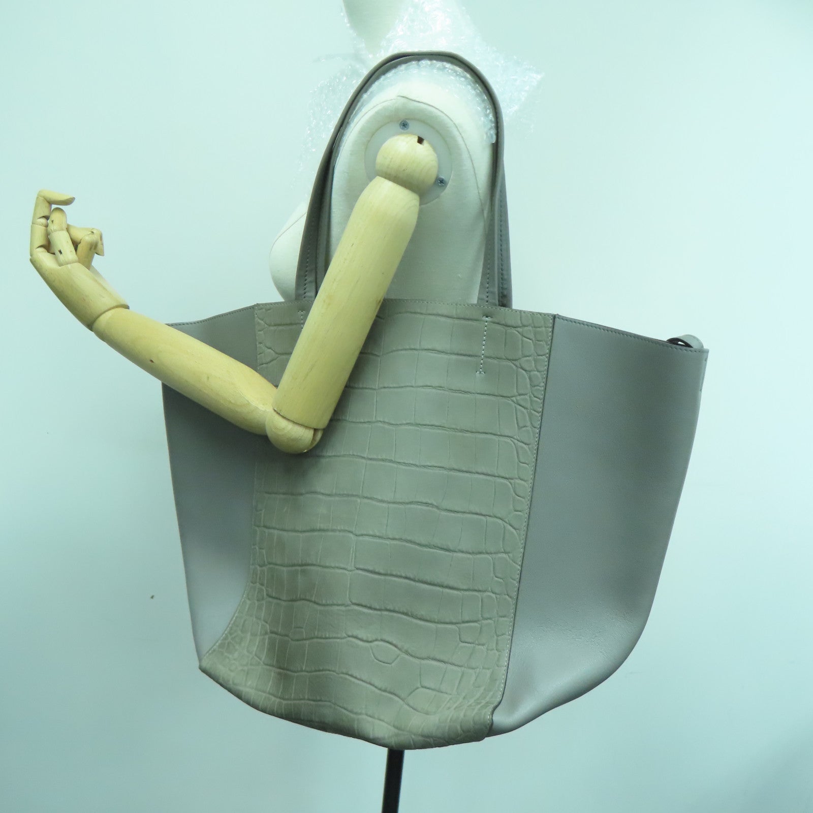CELINE Cowhide Leather Tote Bag Gray