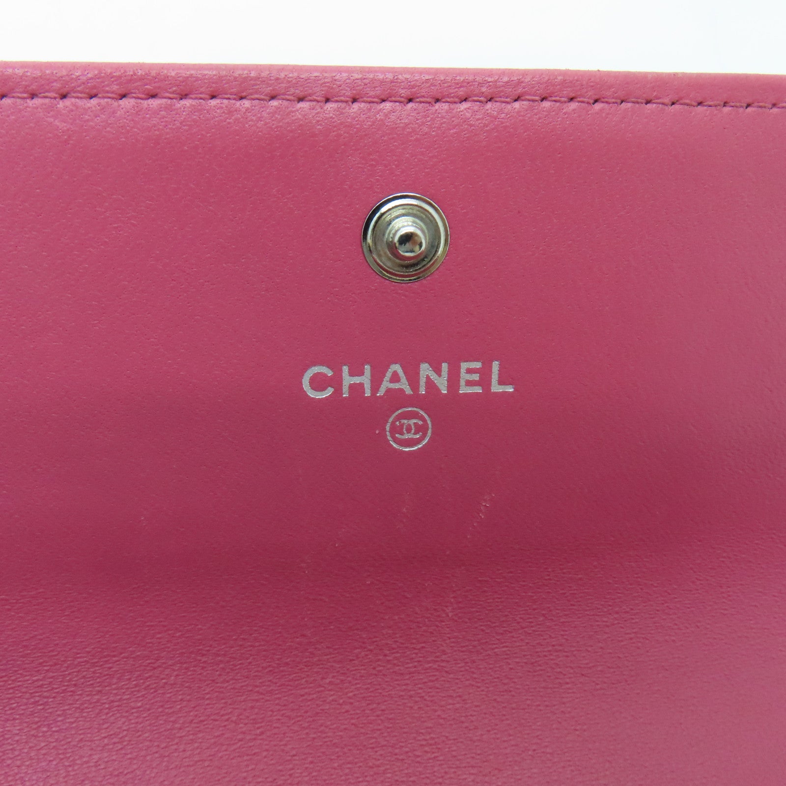 CHANEL 菱格牛皮皮革Boy Long Wallet銀扣長錢包粉紅色