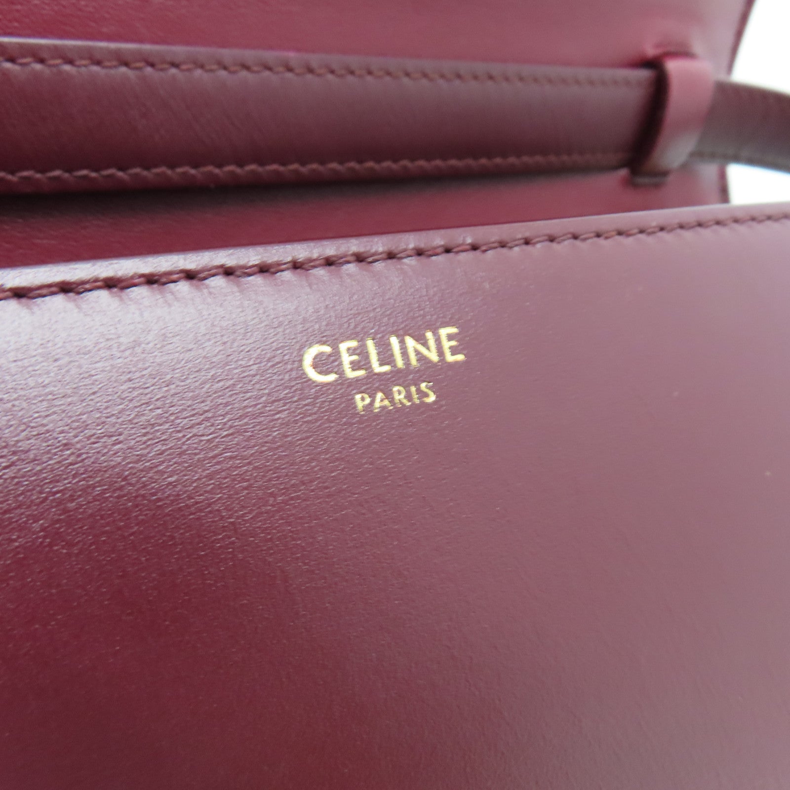 CELINE 牛皮皮革Classic Box金扣肩背袋酒紅色
