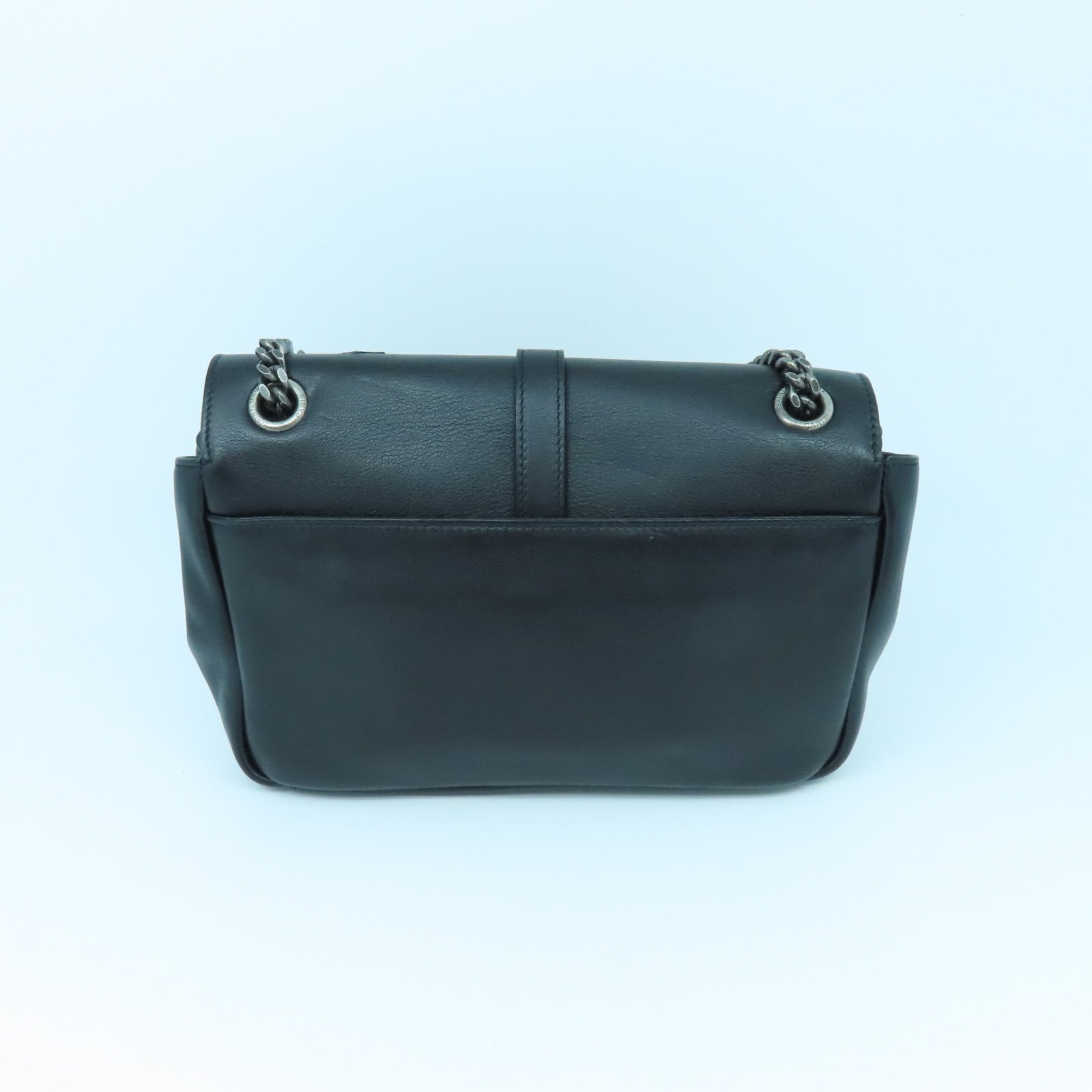 SAINT LAURENT Leather Chain Shoulder Silver Buckle Shoulder Bag Black