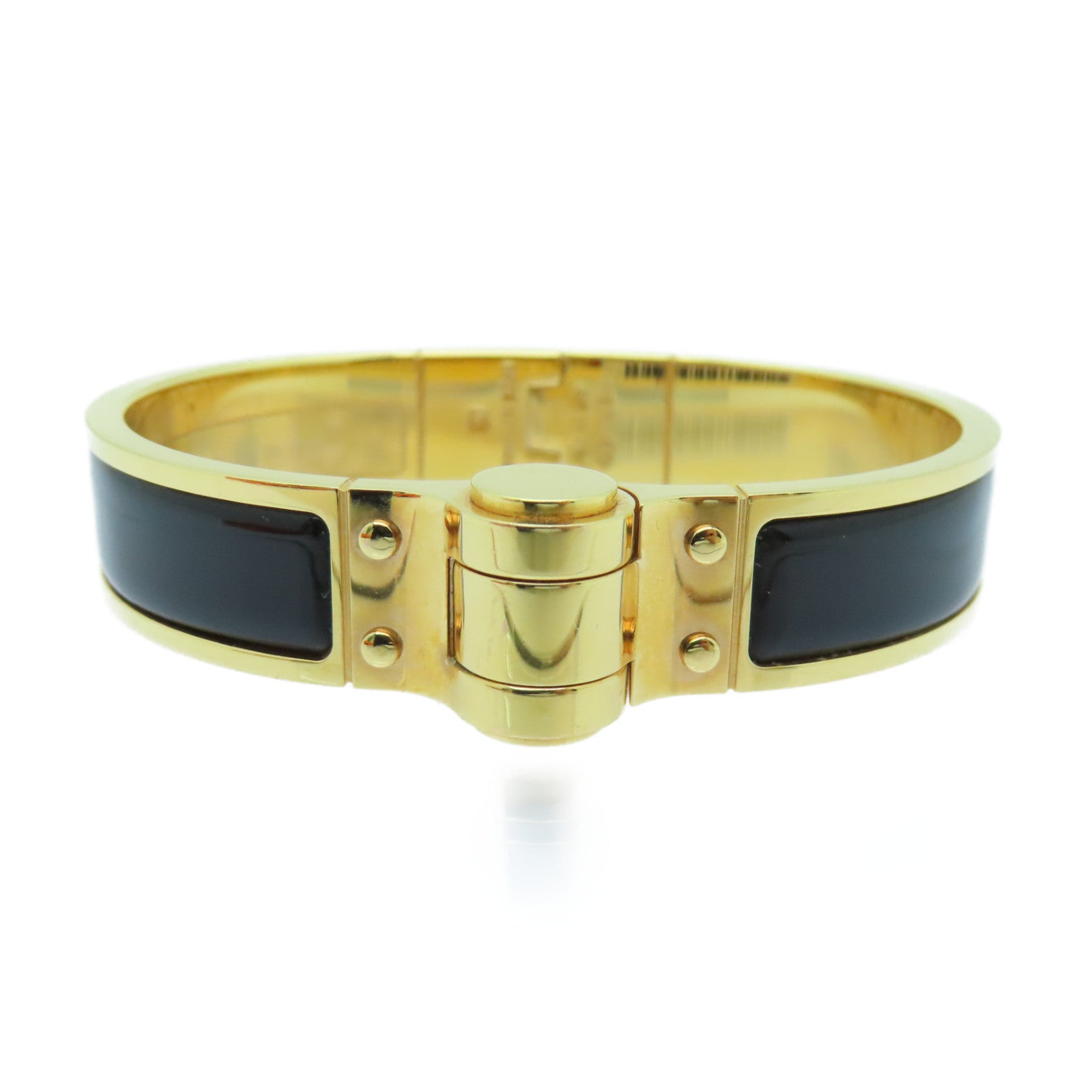 HERMES 金屬Charniere Narrow Bangle手鐲金色/黑色#16cm