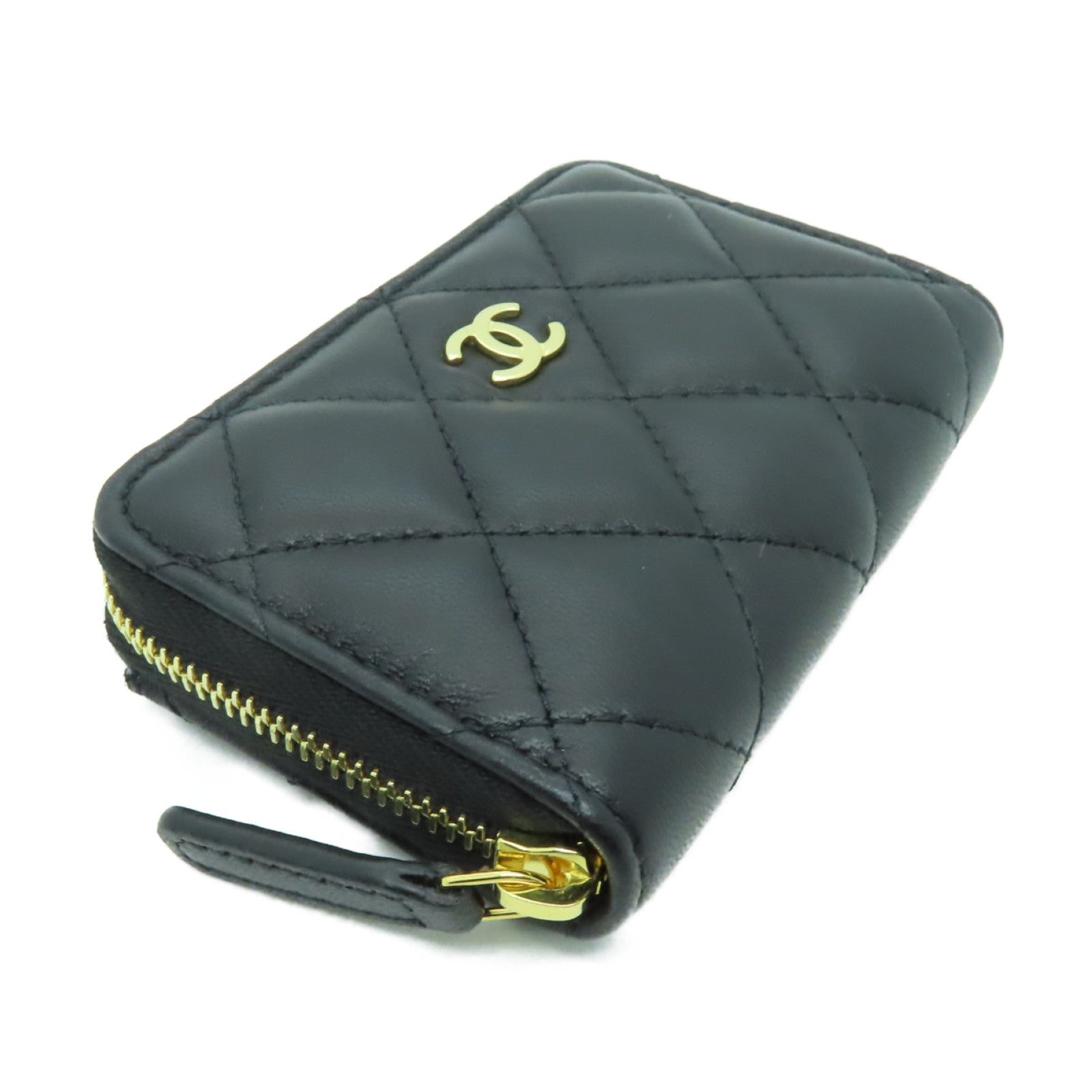 CHANEL 菱格羊皮皮革Coin Purse金扣零錢包黑色