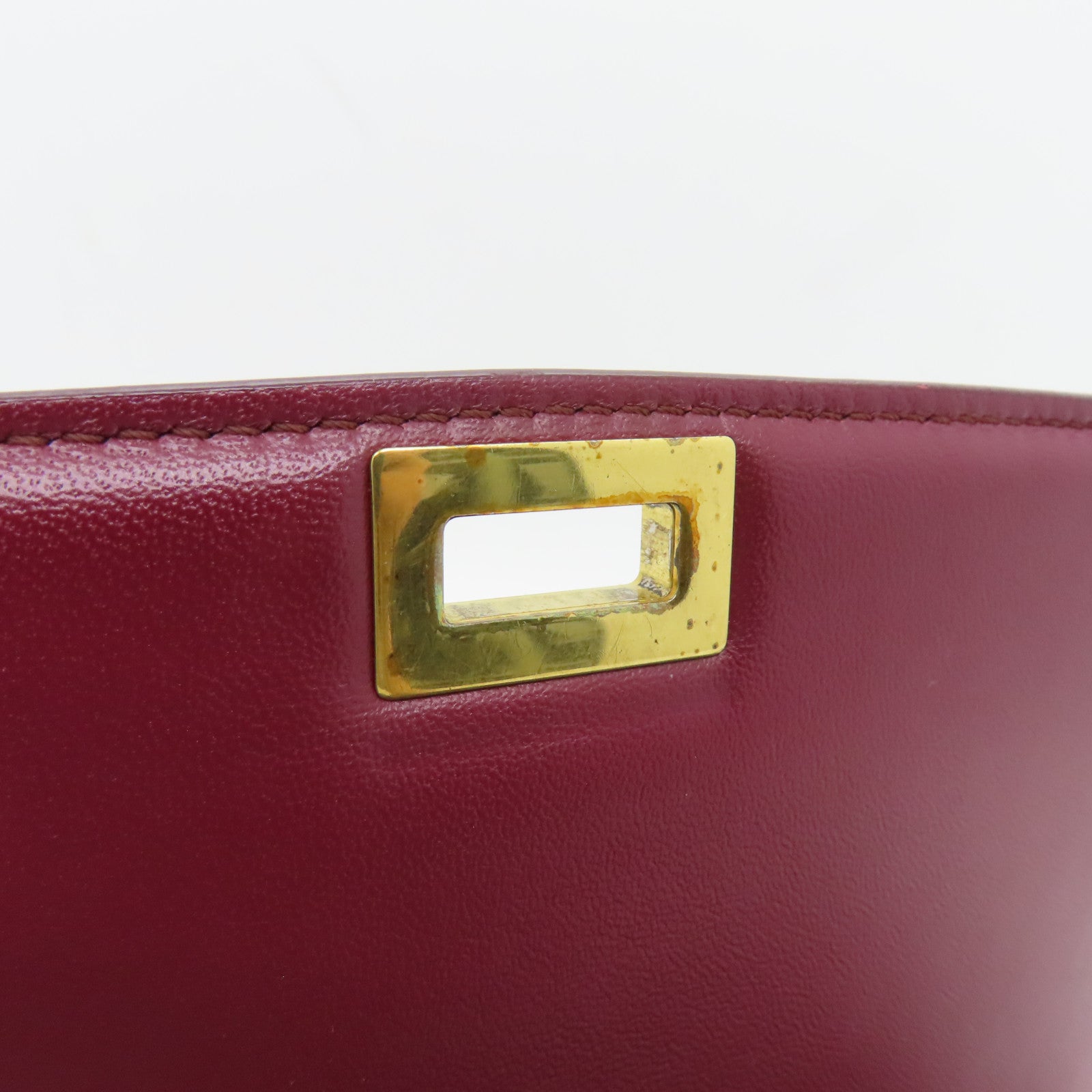 CELINE 牛皮皮革Classic Box金扣肩背袋酒紅色