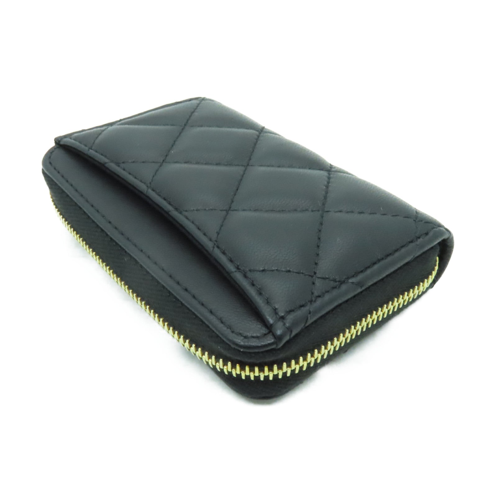CHANEL 菱格羊皮皮革Coin Purse金扣零錢包黑色