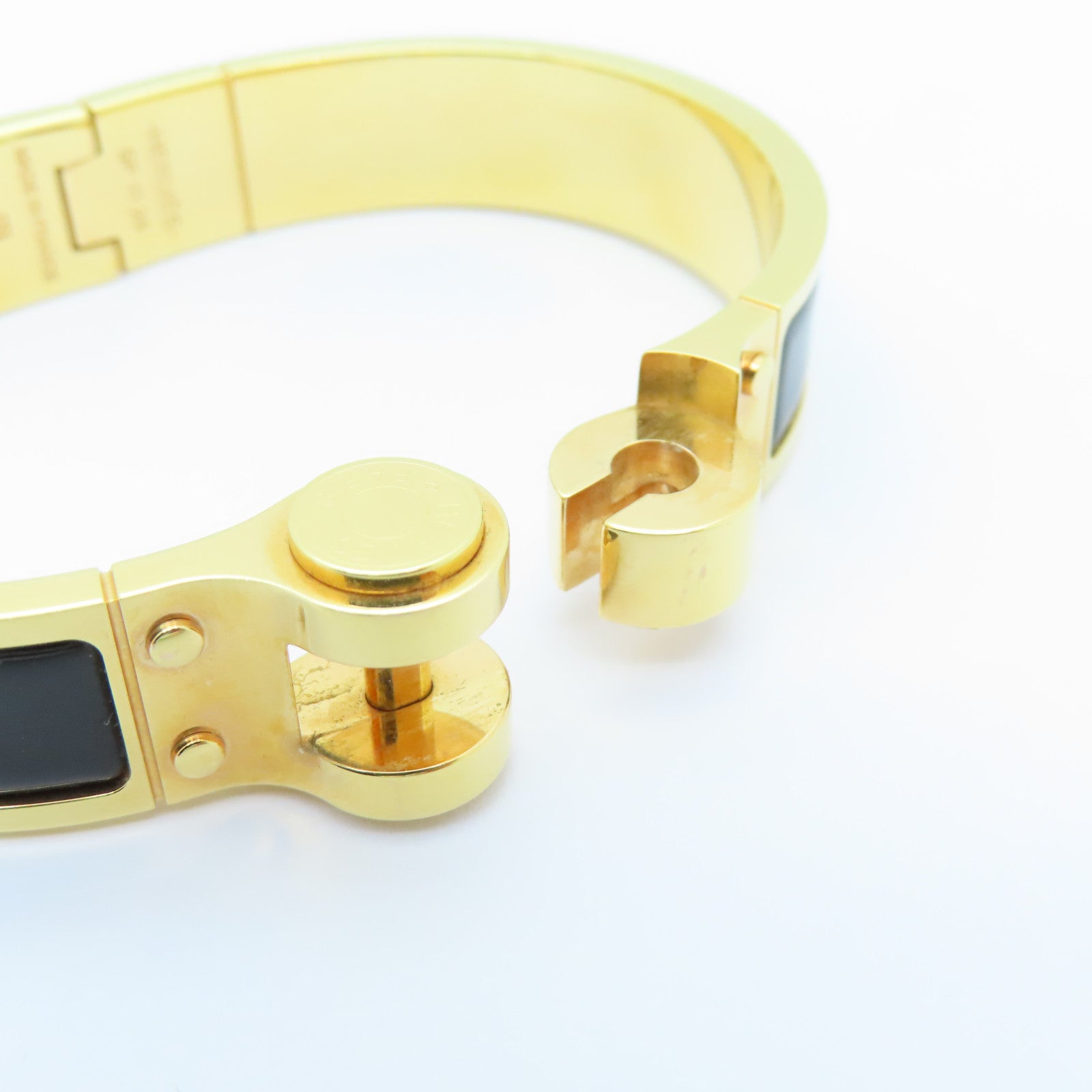 HERMES 金屬Charniere Narrow Bangle手鐲金色/黑色#16cm