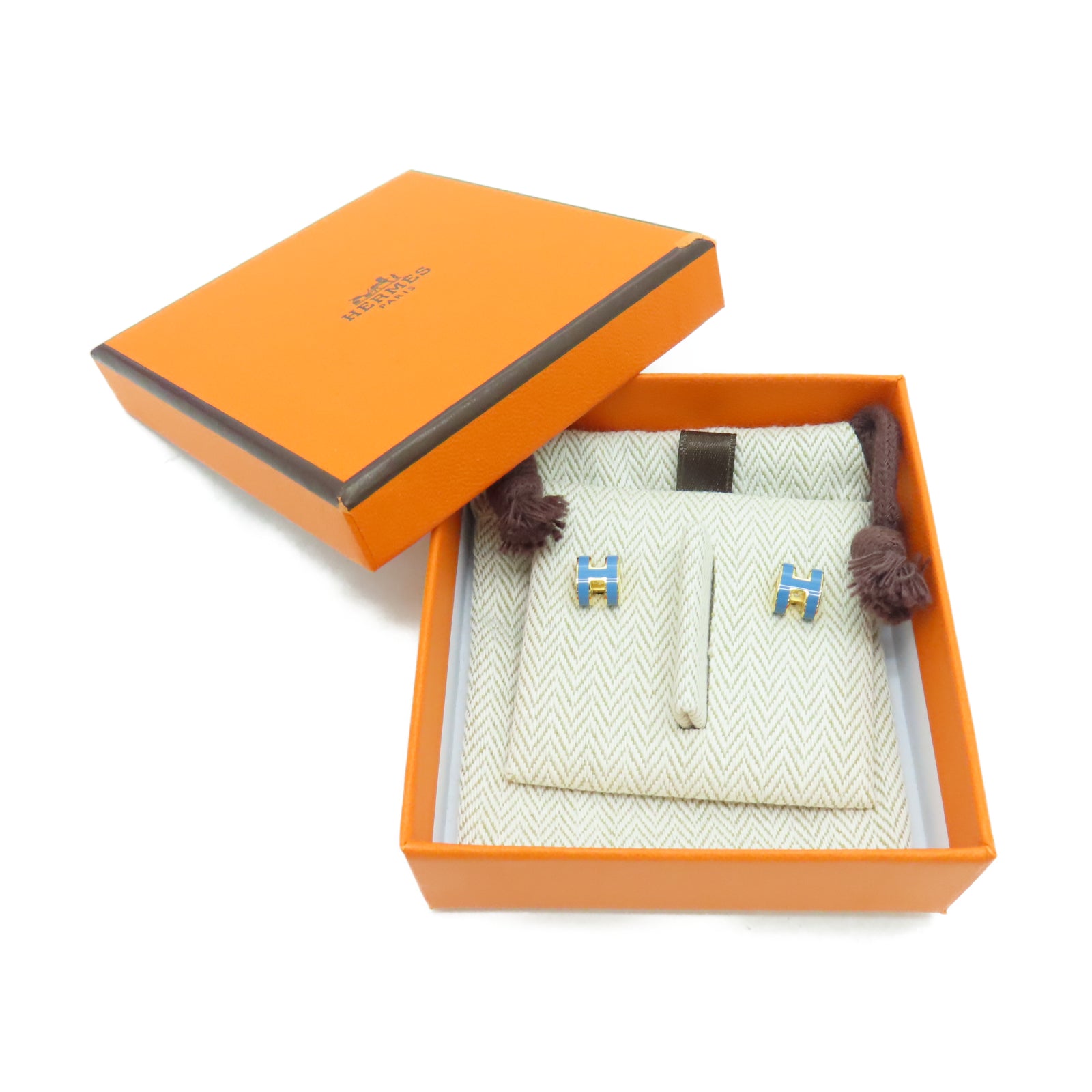 HERMES 金属Mini Pop H Earrings耳环微风蓝色/金色