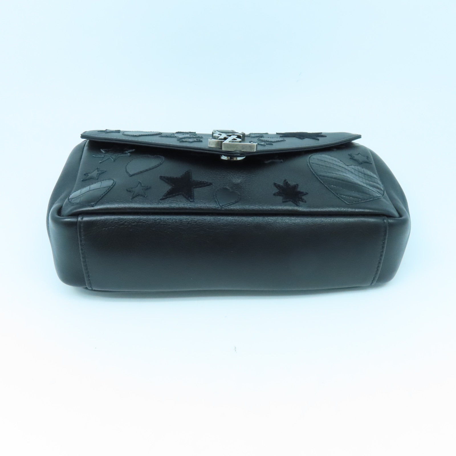 SAINT LAURENT Leather Chain Shoulder Silver Buckle Shoulder Bag Black