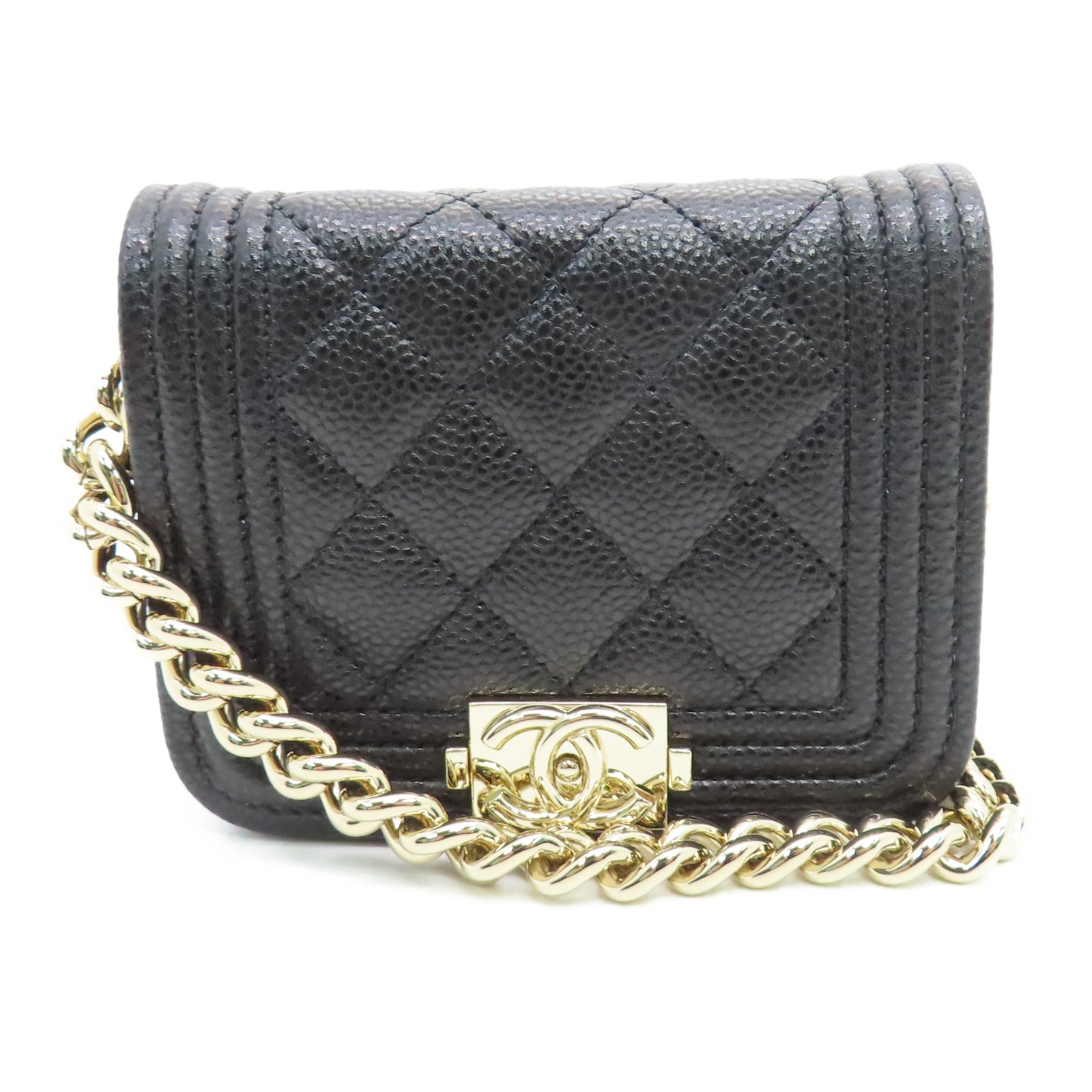 CHANEL 菱格Caviar皮革Waist Bag金扣链带腰包黑色