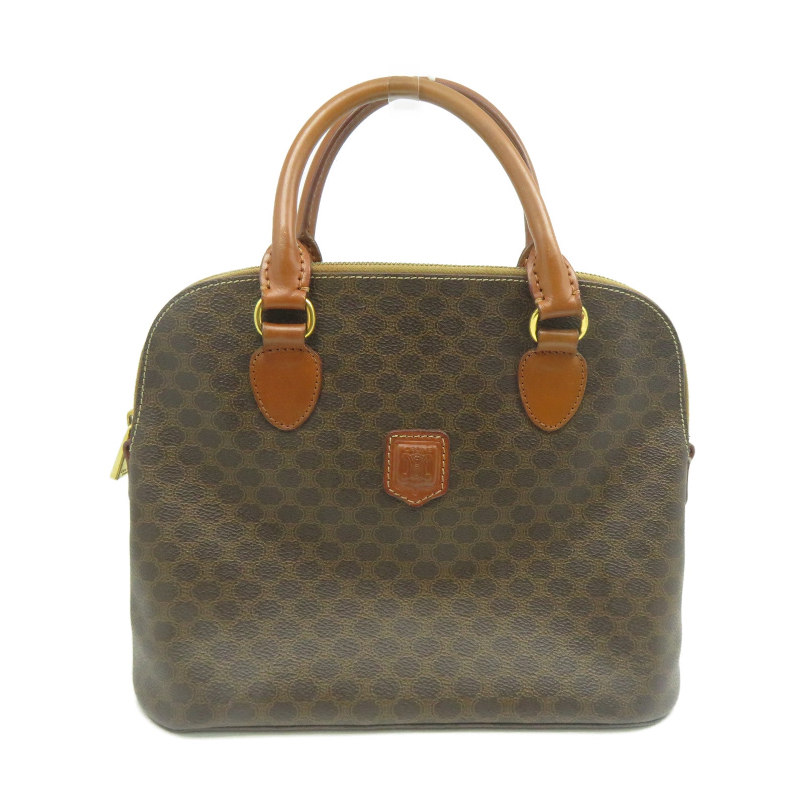 CELINE 塗層帆布Macadam Handbag金扣手挽袋啡色