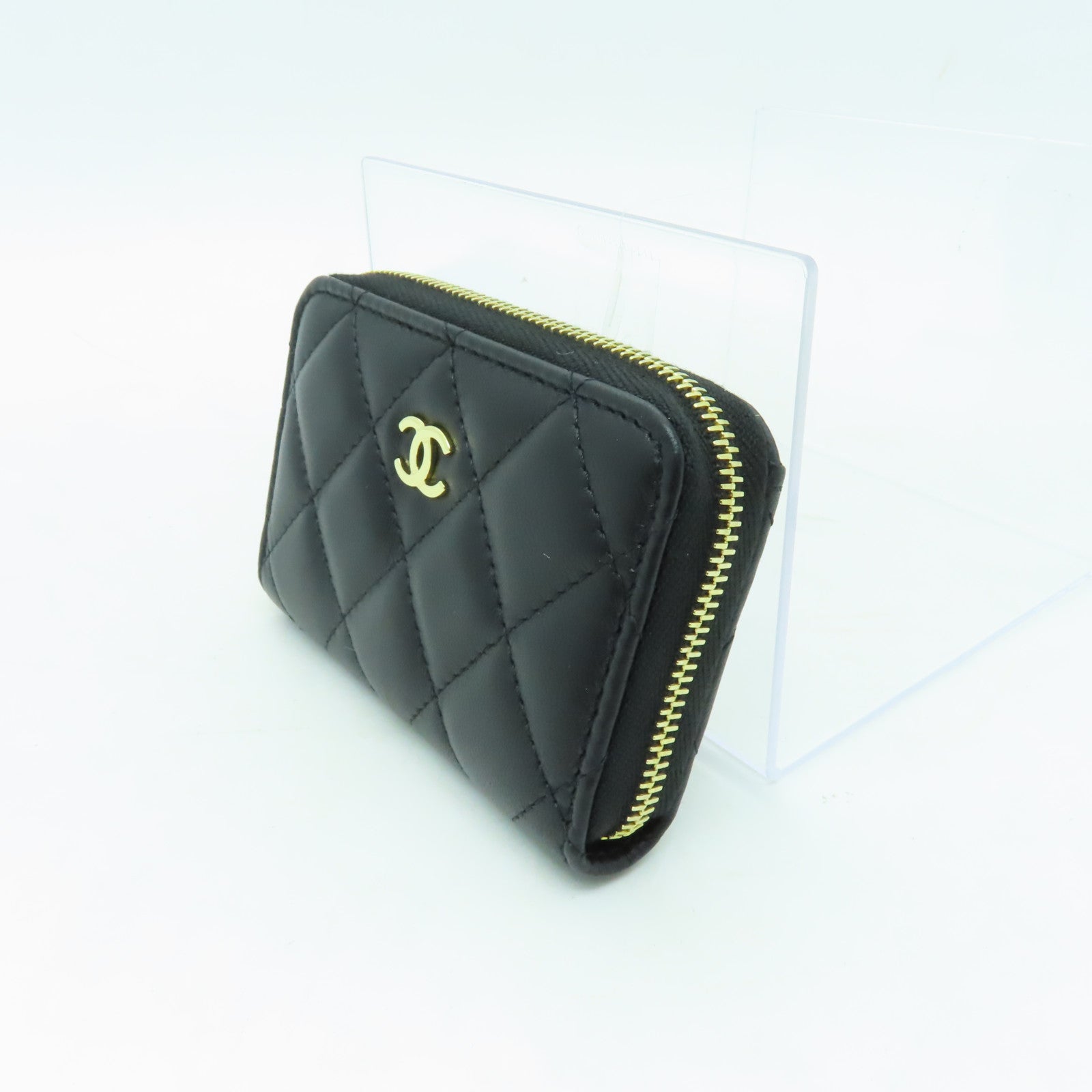 CHANEL 菱格羊皮皮革Coin Purse金扣零錢包黑色
