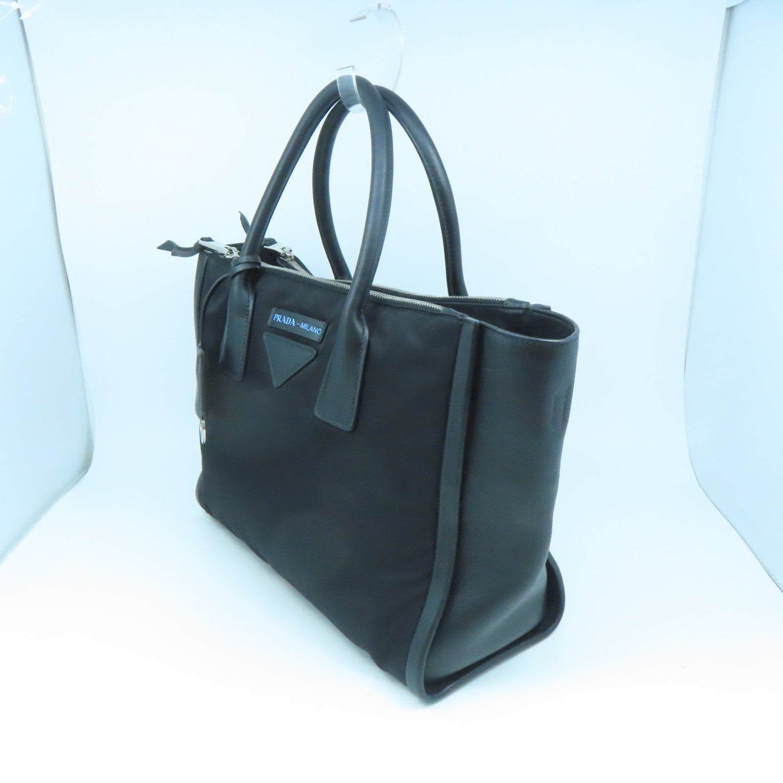 PRADA 尼龙/牛皮皮革2way Shoulder Bag银扣手挽肩背两用袋黑色