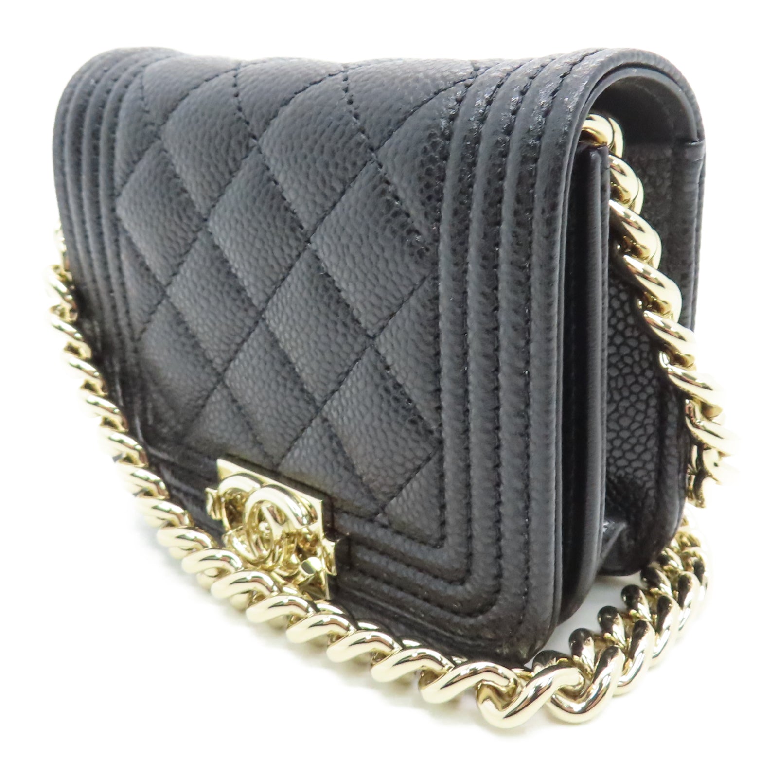CHANEL 菱格Caviar皮革Waist Bag金扣链带腰包黑色