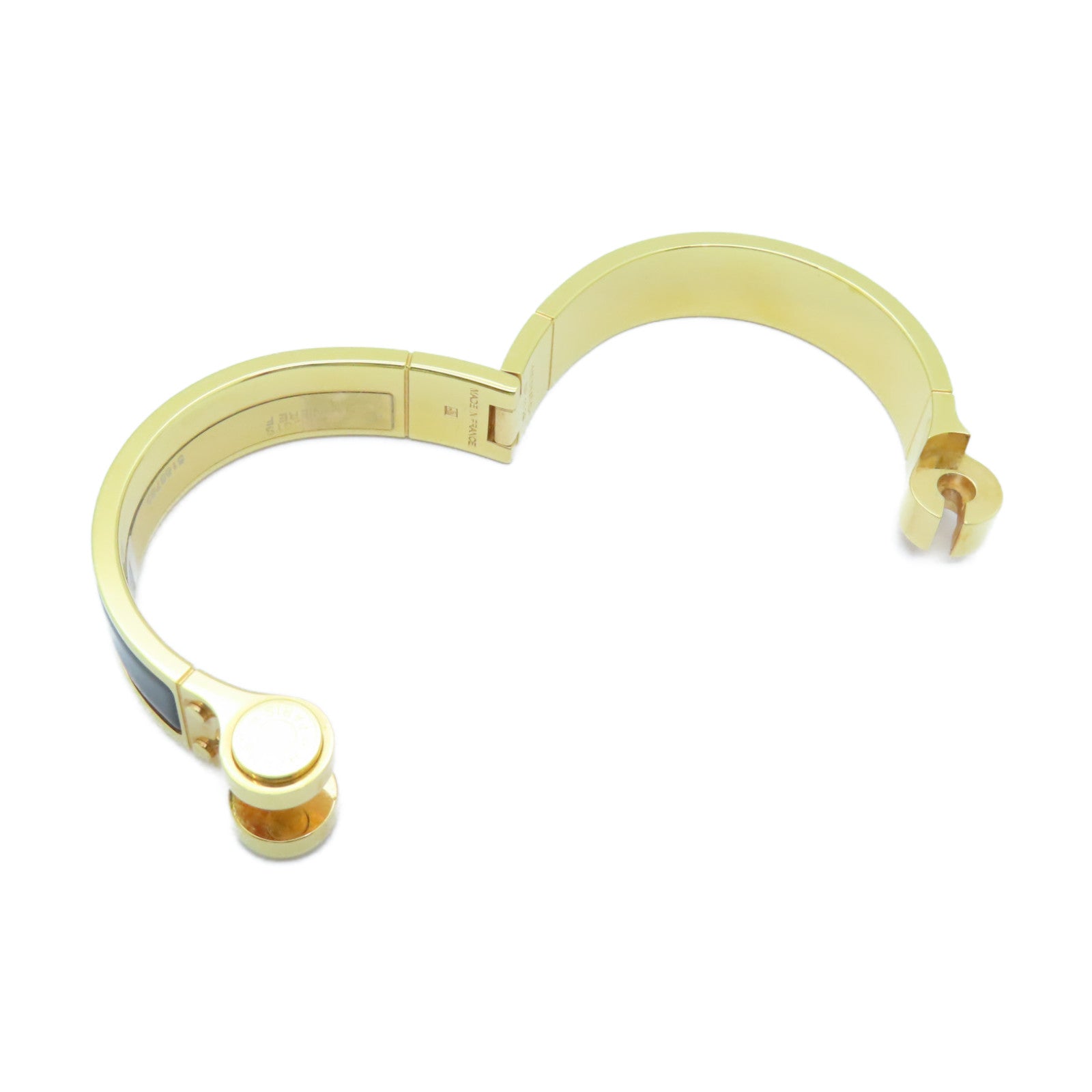 HERMES 金屬Charniere Narrow Bangle手鐲金色/黑色#16cm