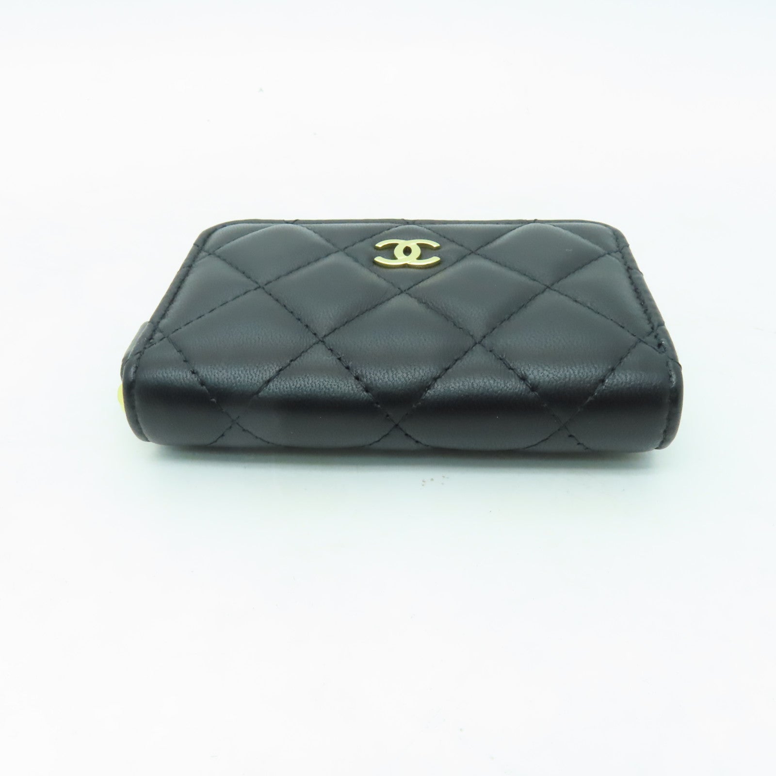 CHANEL 菱格羊皮皮革Coin Purse金扣零錢包黑色