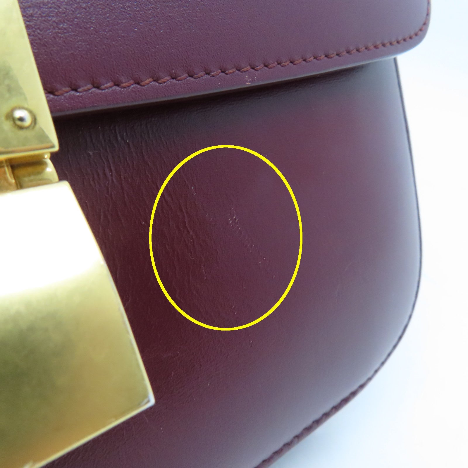 CELINE 牛皮皮革Classic Box金扣肩背袋酒紅色