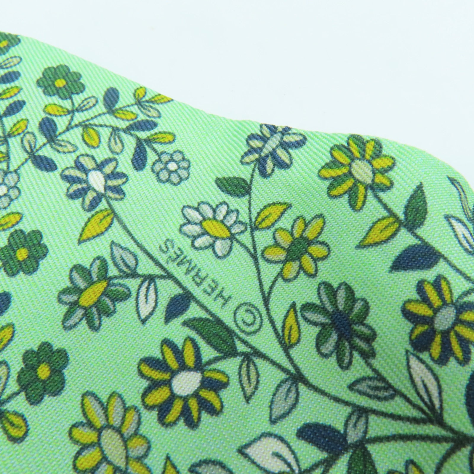 HERMES Silk Twilly Scarf Green/Yellow/Blue